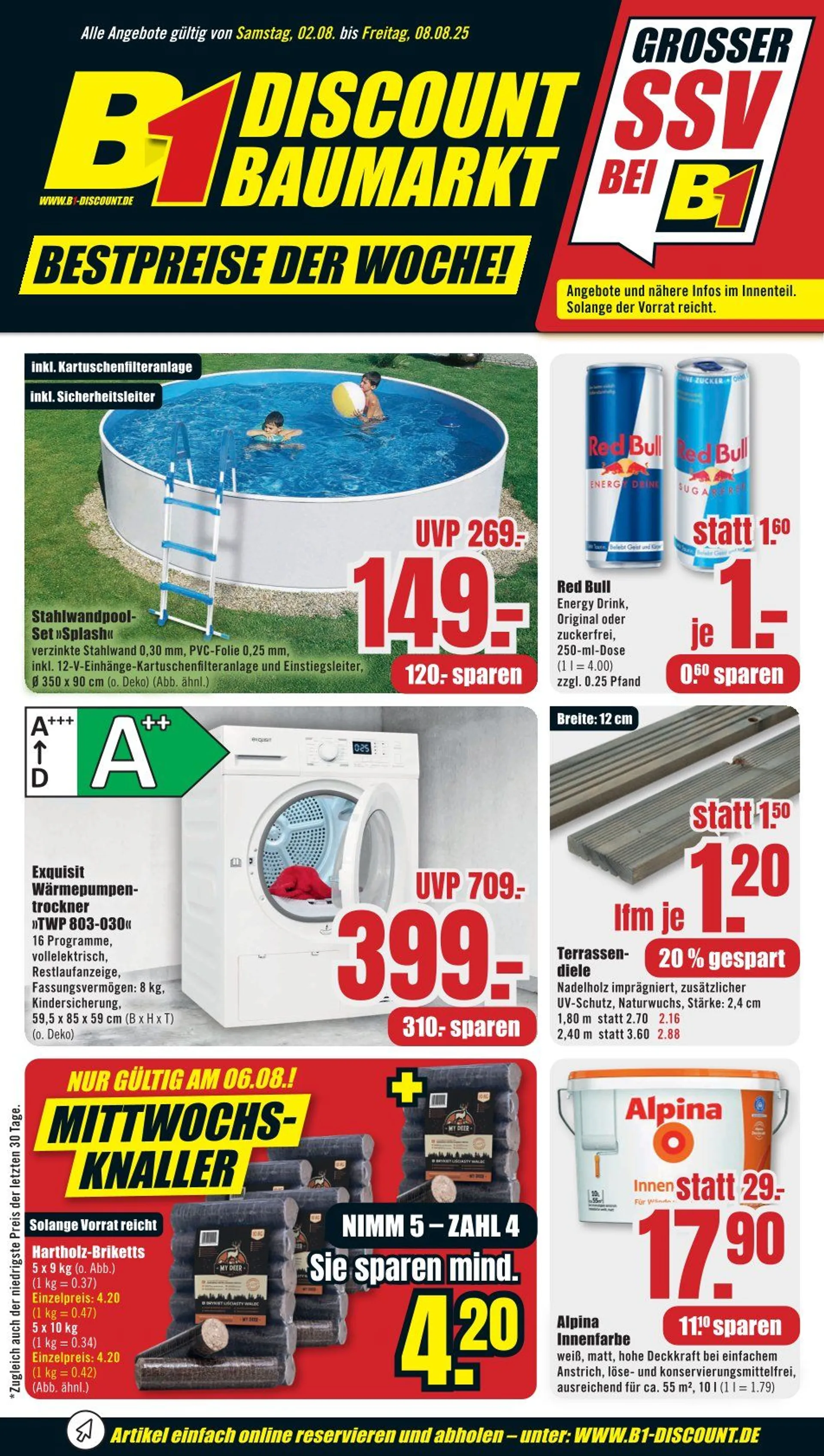 B1 Discount Baumarkt  Prospekte von 2. August bis 8. August 2025 - Prospekt seite 1
