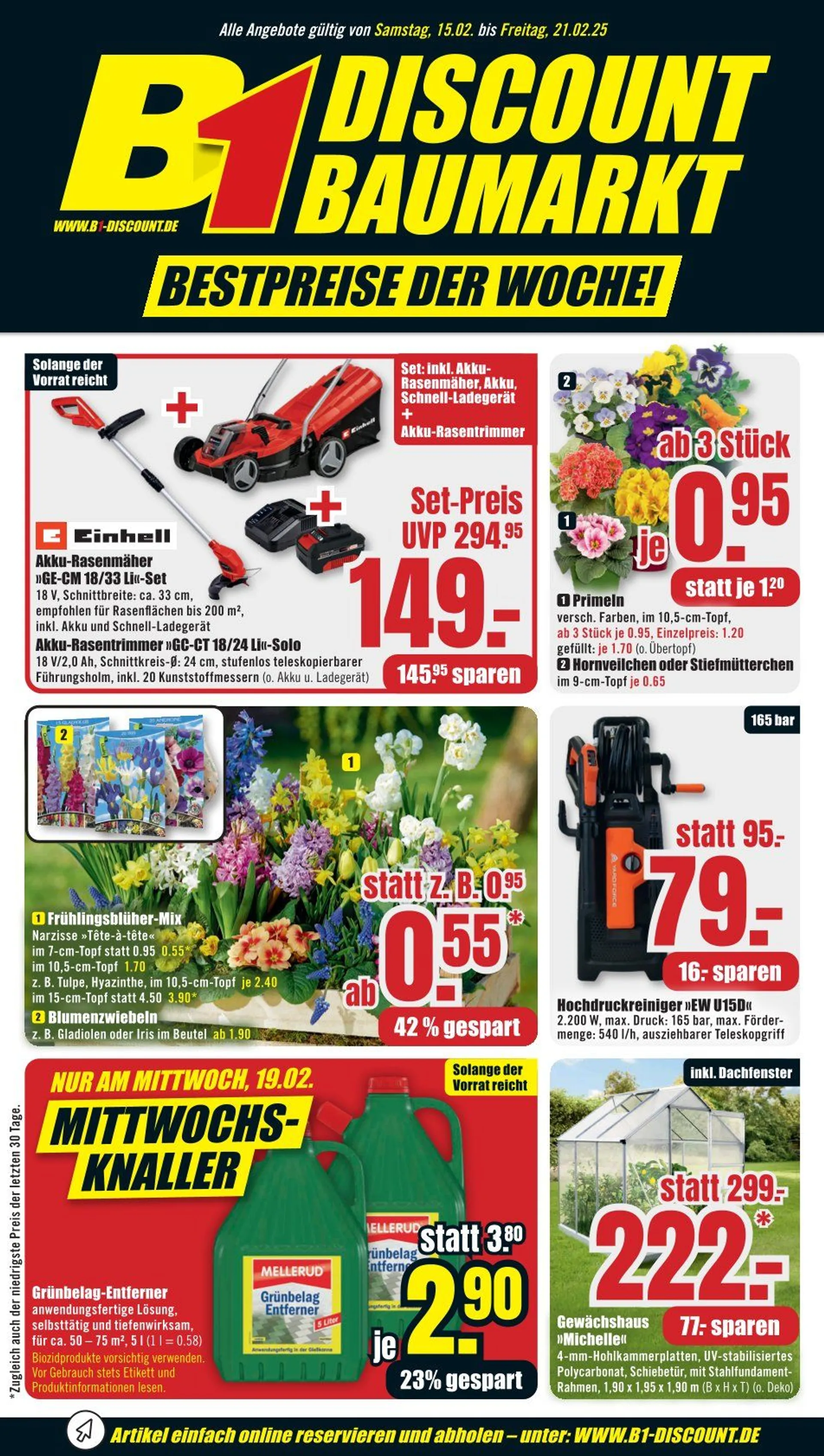 B1 Discount Baumarkt Angebote von 15. Februar bis 21. Februar 2025 - Prospekt seite 1