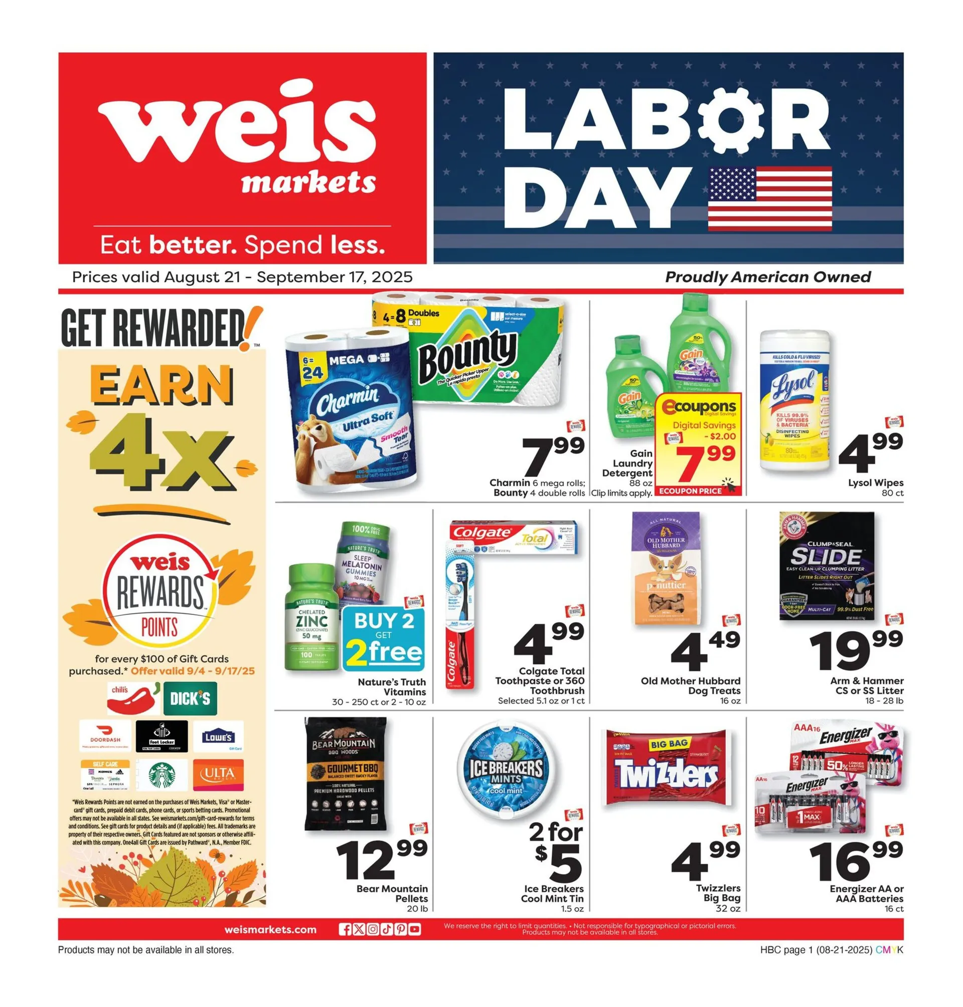 Weekly ad Weis Sales from August 21 to September 17 2025 - Page 1