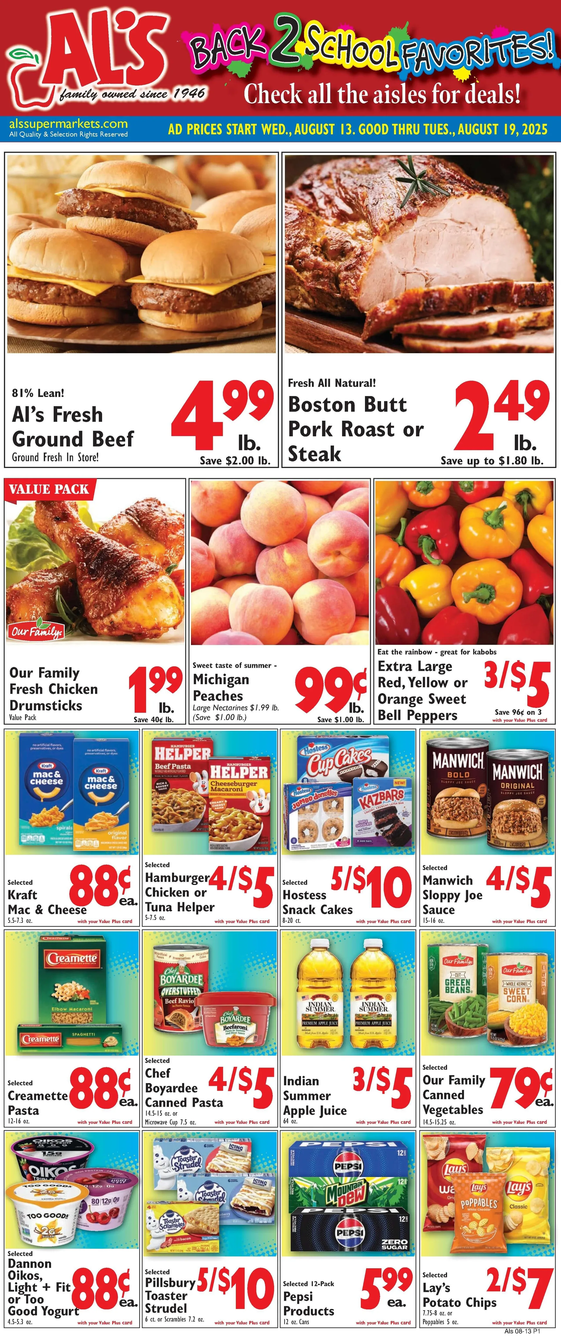 Weekly ad Al's Supermarket sales from August 13 to August 19 2025 - Page 1