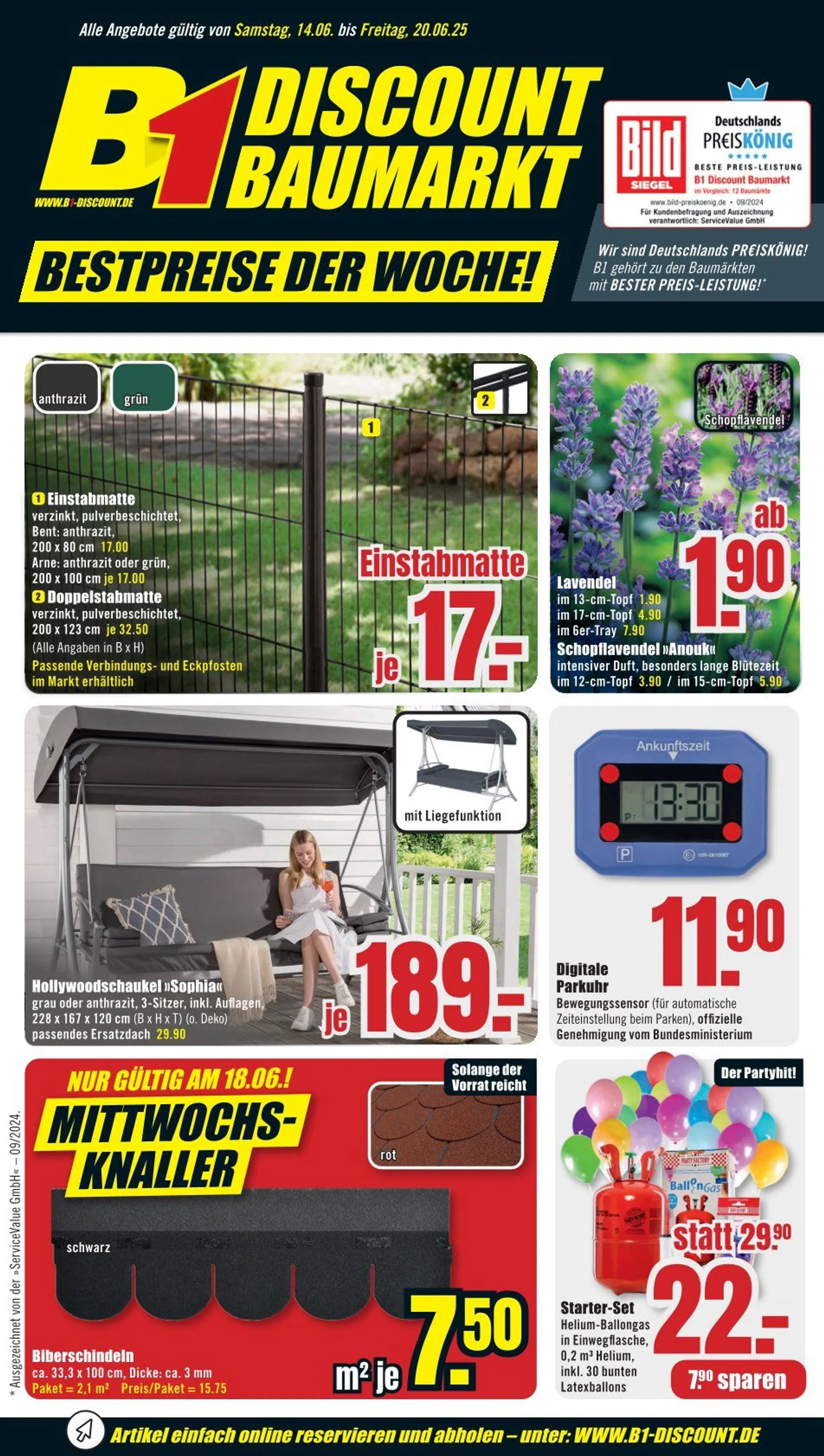 B1 Discount Baumarkt Prospekte von 14. Juni bis 20. Juni 2025 - Prospekt seite 1