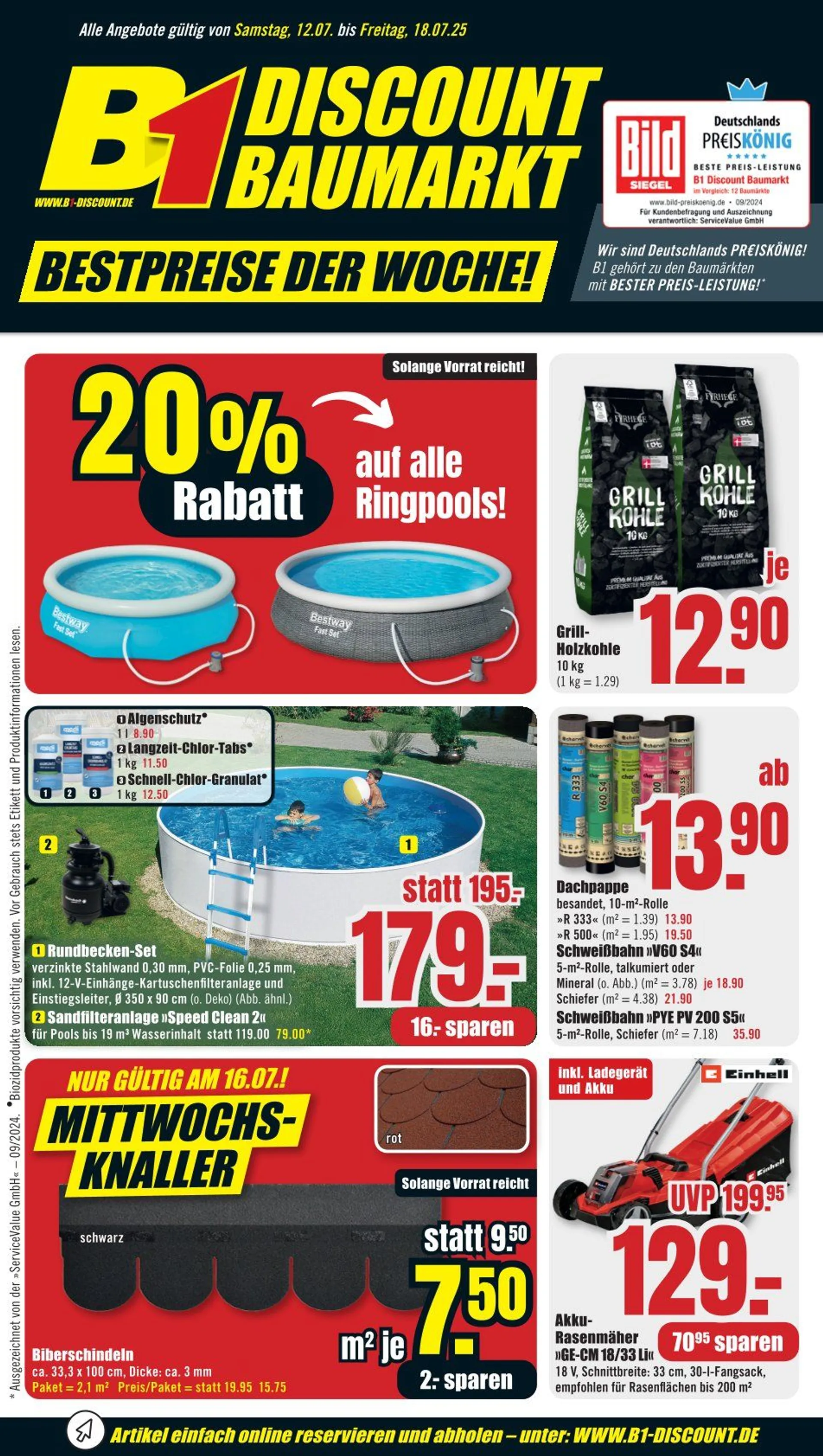 B1 Discount Baumarkt Prospekte von 12. Juli bis 18. Juli 2025 - Prospekt seite 1