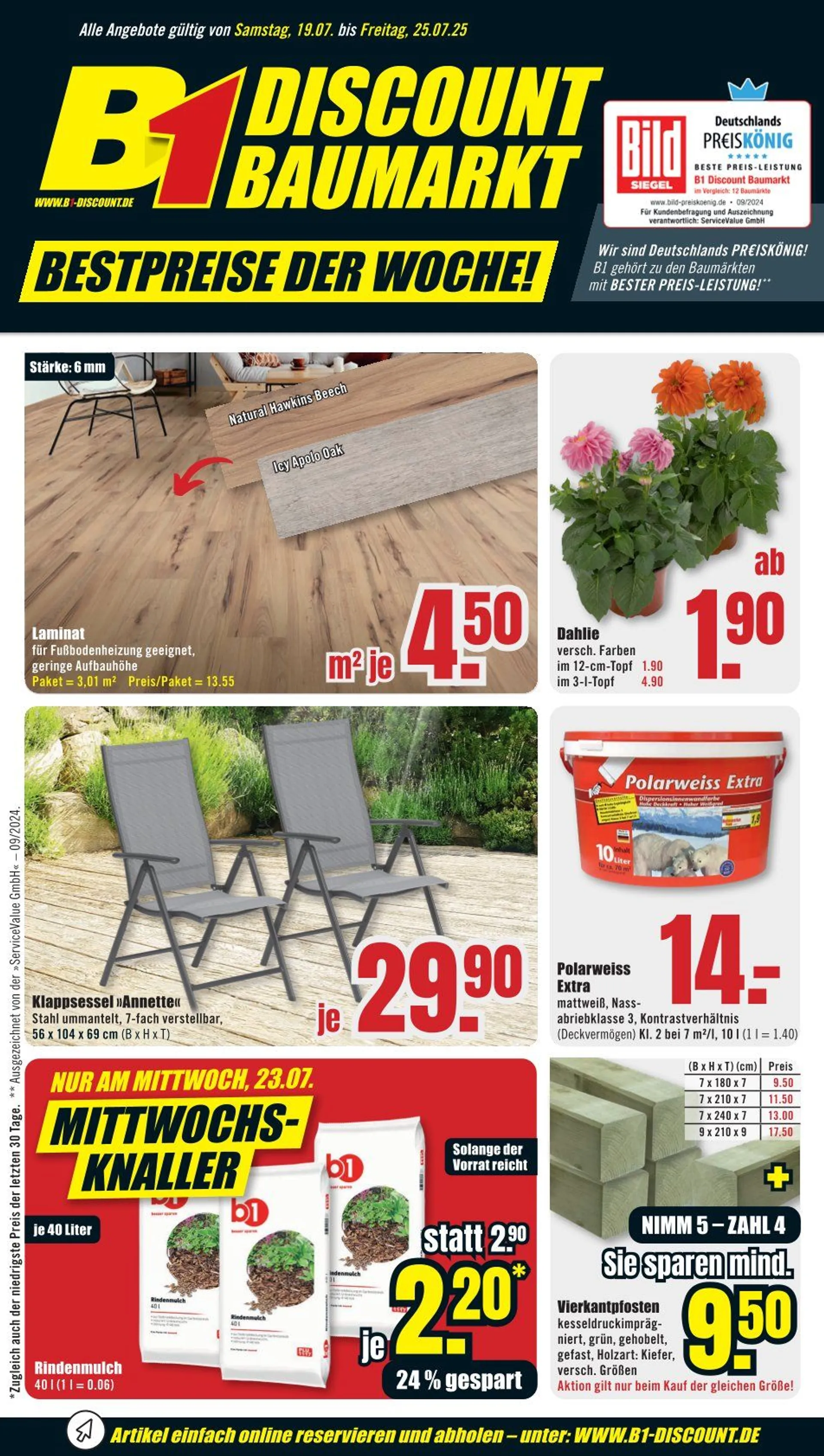 B1 Discount Baumarkt Prospekte von 19. Juli bis 25. Juli 2025 - Prospekt seite 1