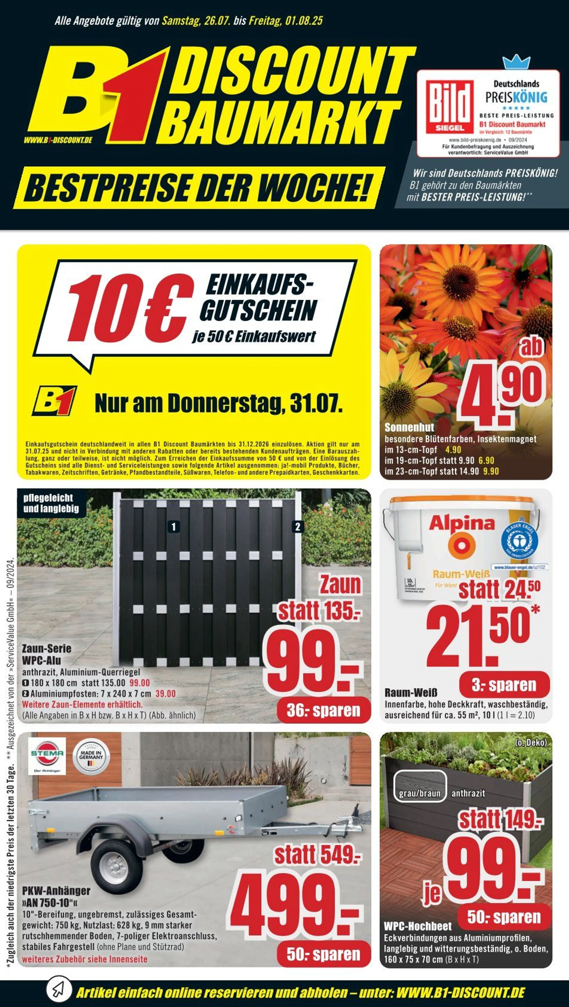 B1 Discount Baumarkt Prospekte von 26. Juli bis 1. August 2025 - Prospekt seite 1