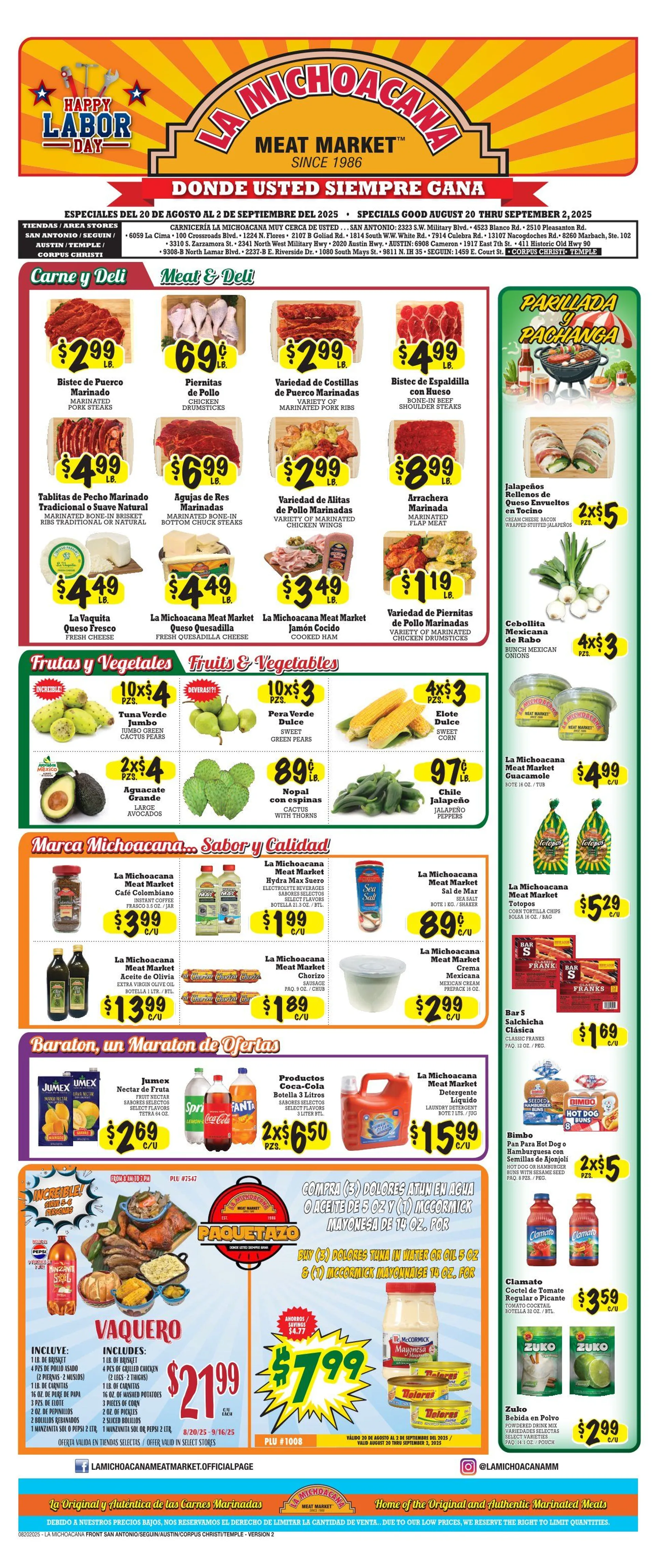 Weekly ad La Michoacana Meat Market Sales from August 20 to September 2 2025 - Page 1