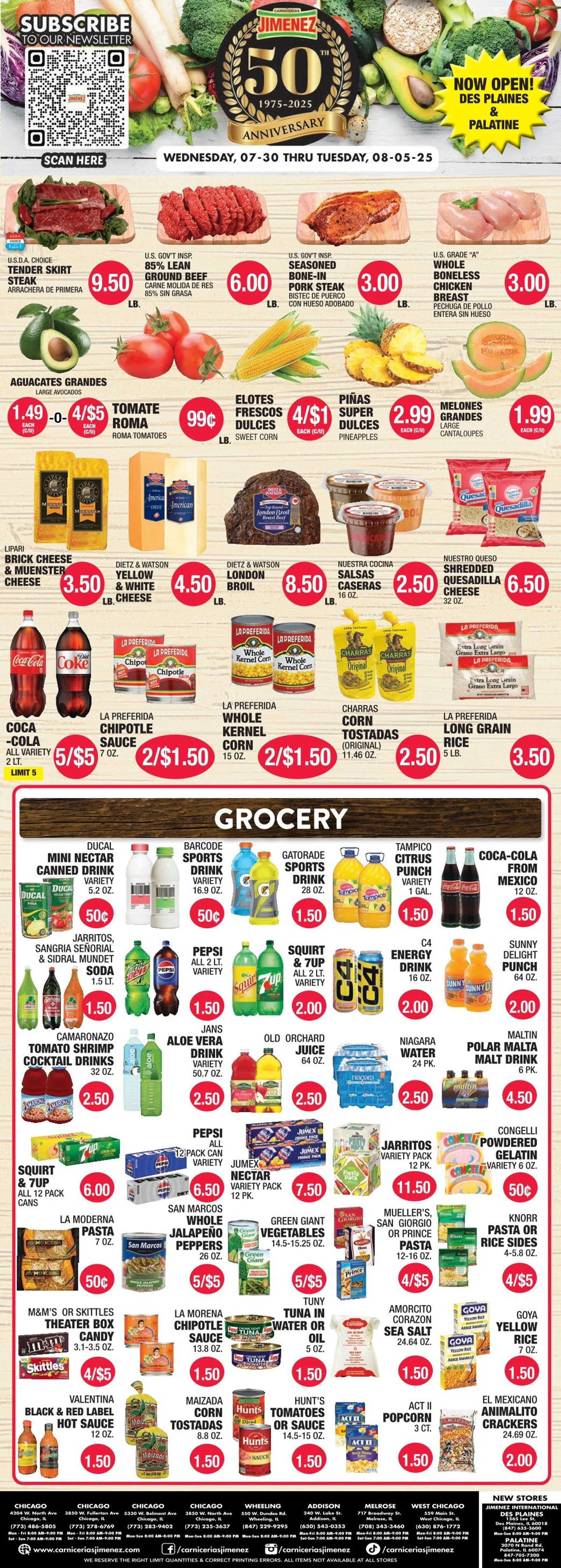 Weekly ad Carnicerias Jimenez Sales from July 30 to August 8 2025 - Page 1