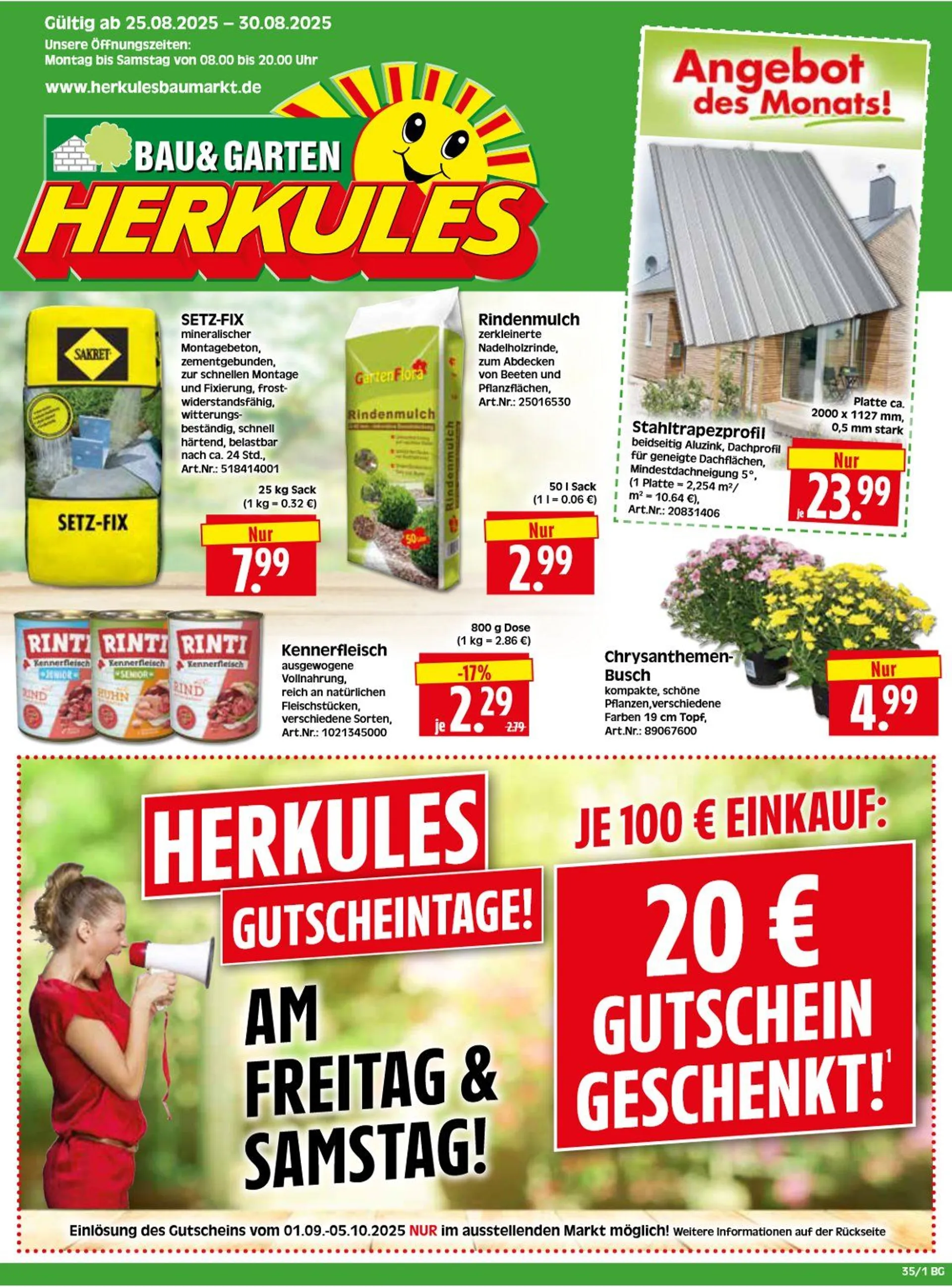 Herkules Baumarkt Prospekte von 25. August bis 30. August 2025 - Prospekt seite 1