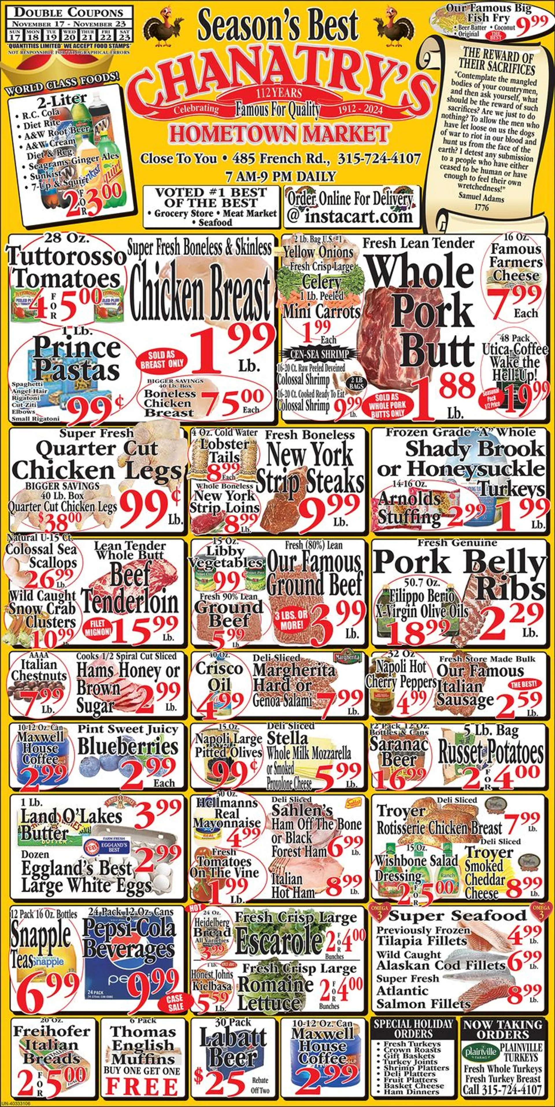 Weekly ad Chanatry's Hometown Market Weekly Ad from November 17 to November 23 2024 - Page 