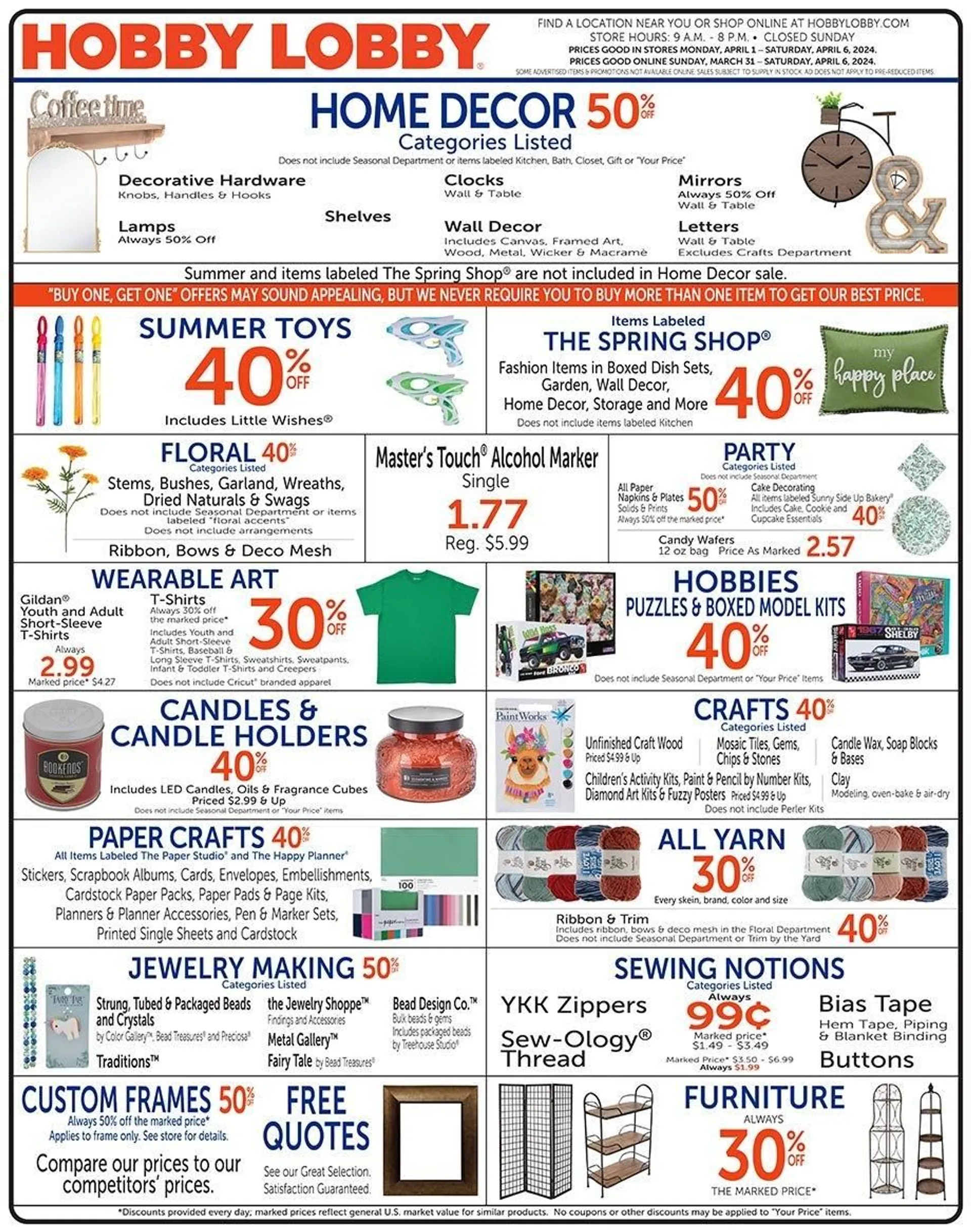 Weekly ad HOBBY LOBBY SPECIAL DEAL from April 1 to April 6 2024 - Page 1