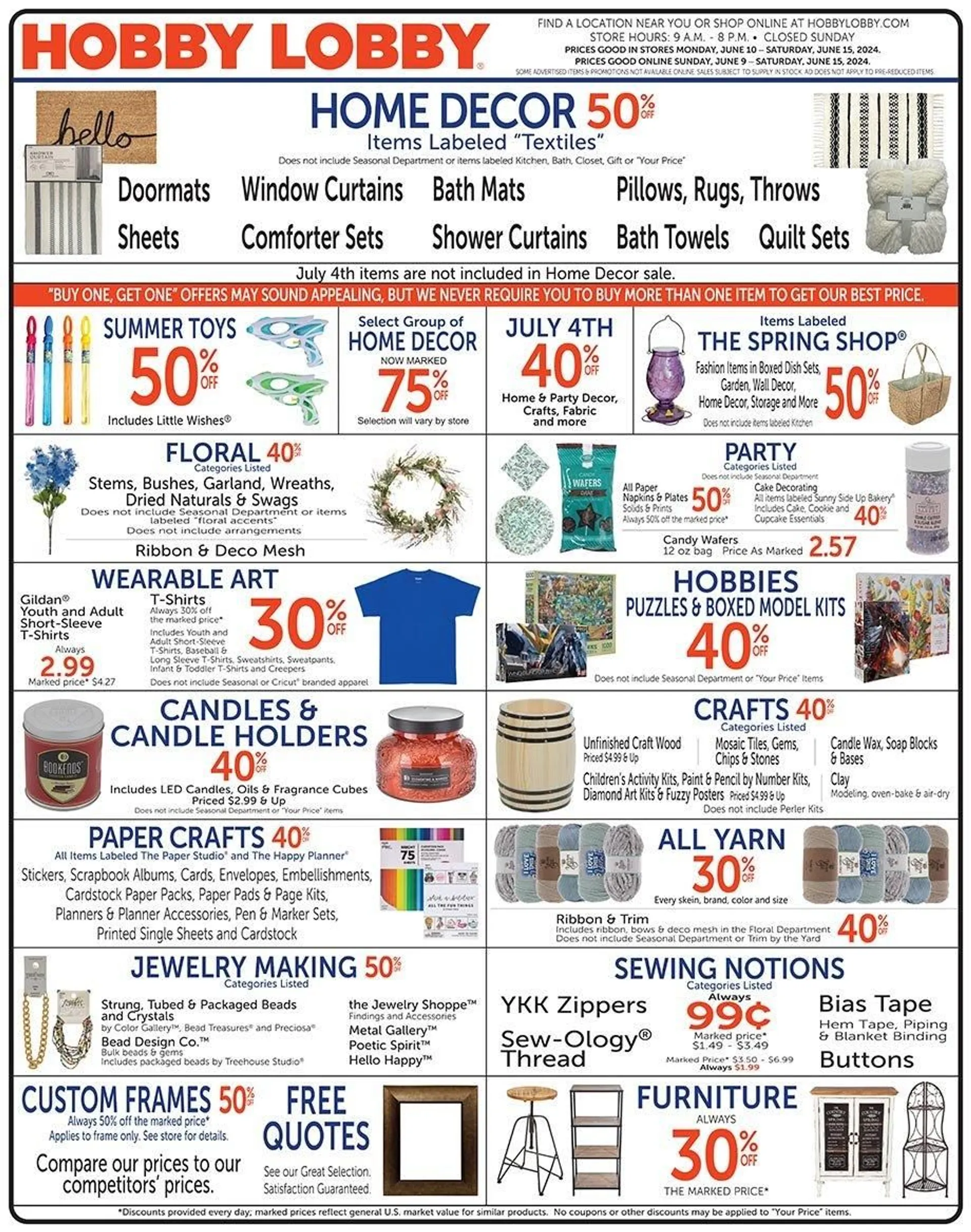 Weekly ad HOBBY LOBBY SALES from June 10 to June 15 2024 - Page 