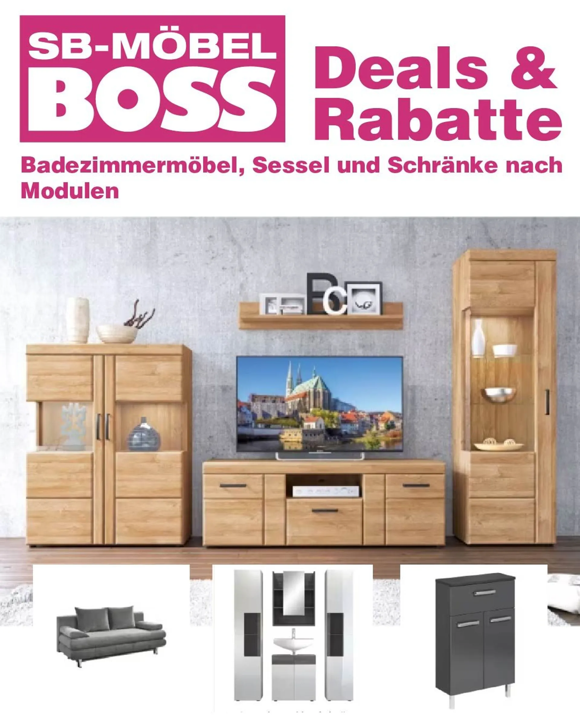 SB Möbel Boss - Angebote - Badezimmermöbel, Sessel, Schränke nach Modulen - Möbel von 26. April bis 1. Mai 2024 - Prospekt seite 1