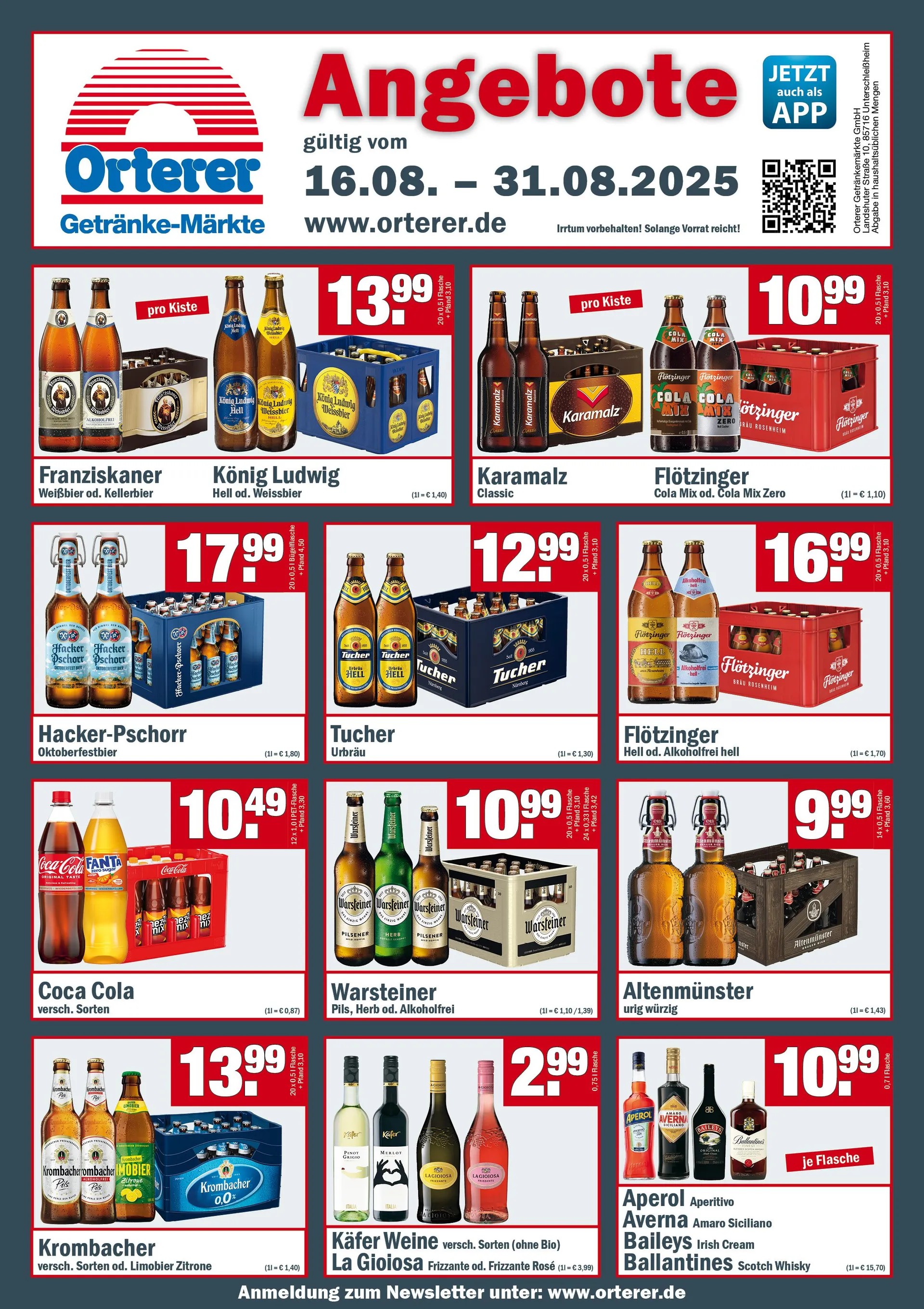  Orterer  Getränkemarkt Prospekte von 16. August bis 31. August 2025 - Prospekt seite 1