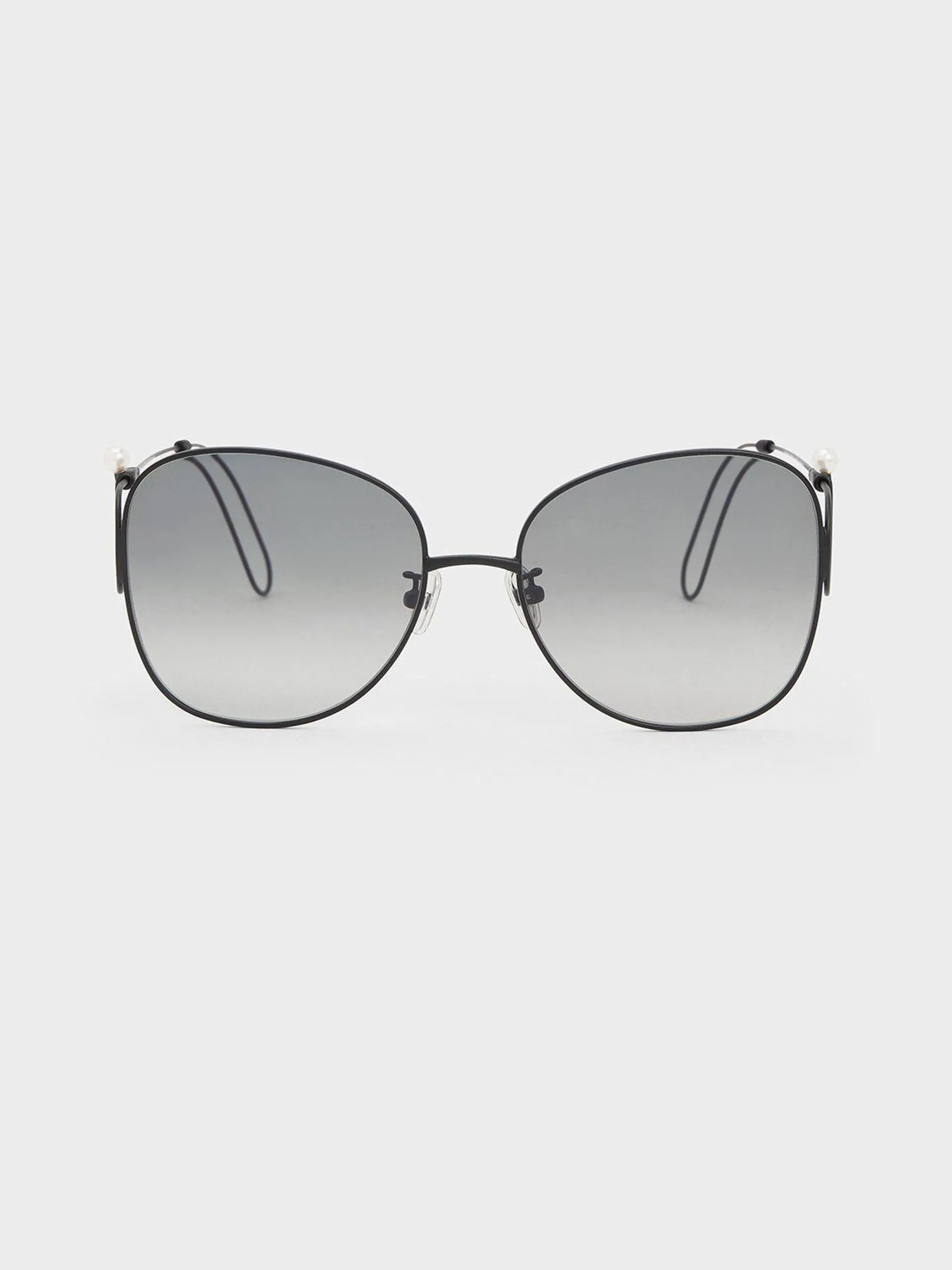 Wire Frame Butterfly Sunglasses - Black
