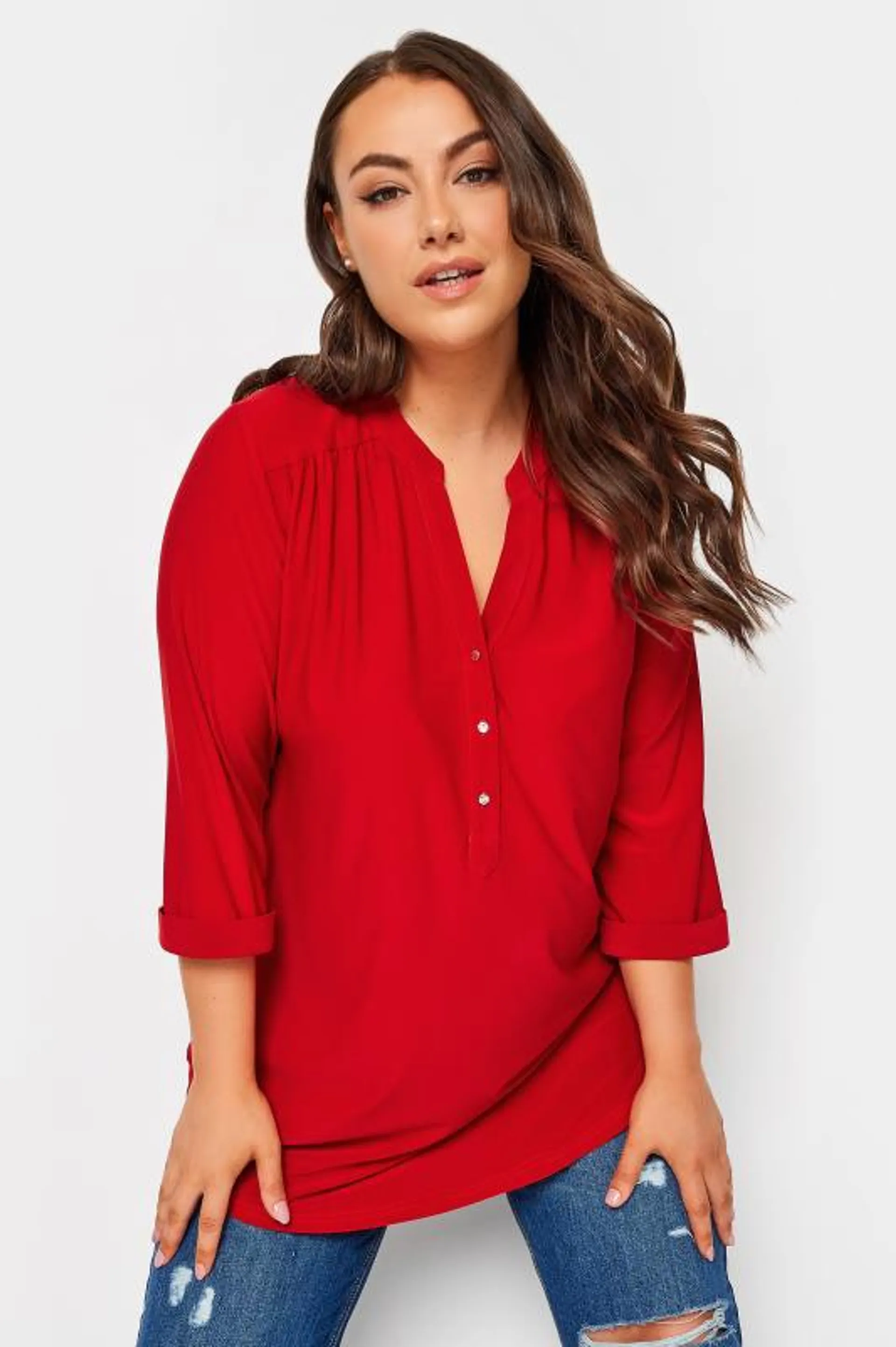 YOURS Curve Red Half Placket Shirt