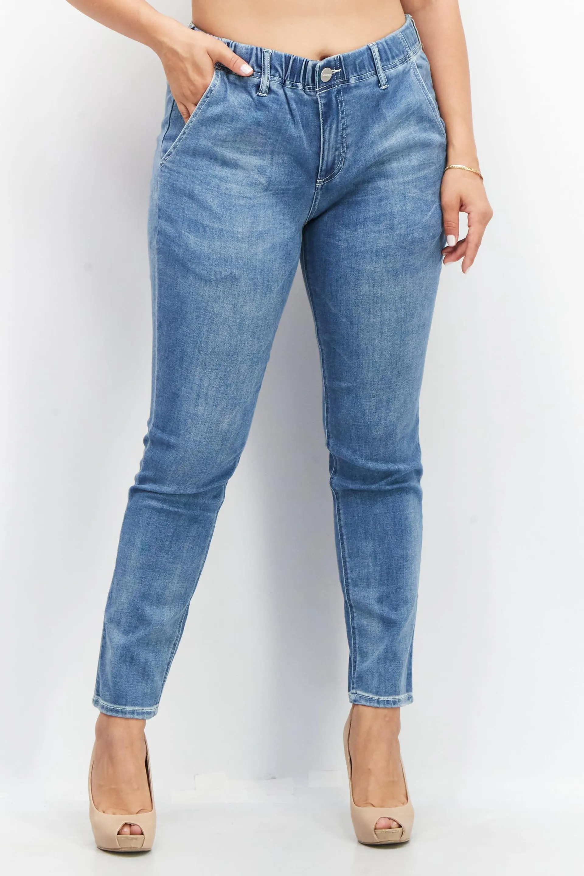 Women Tapered Fit High Waist Stretchable Denim Jeans, Blue