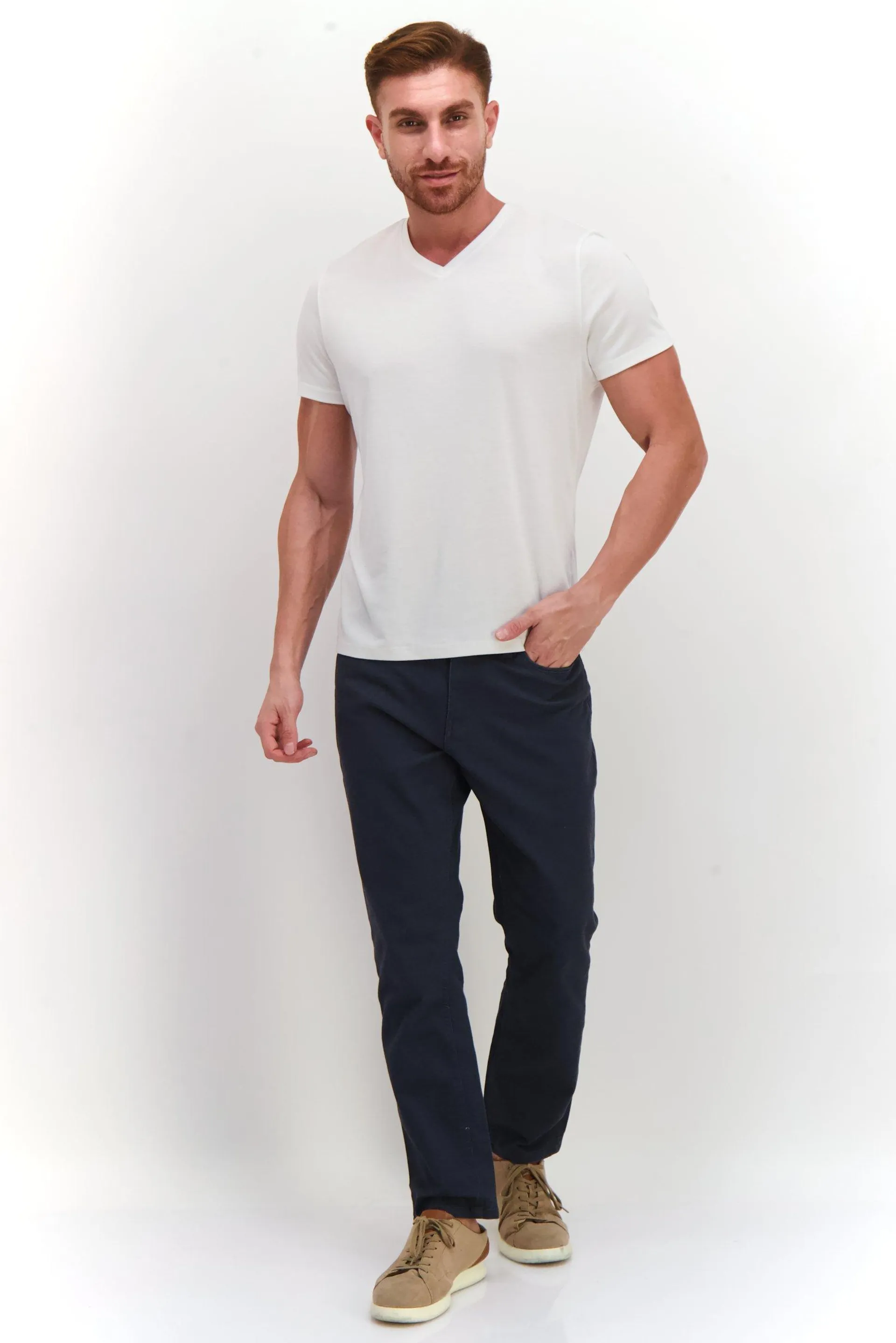 Men Regular Fit Wash Stretchable Chino Pants, Denim Blue