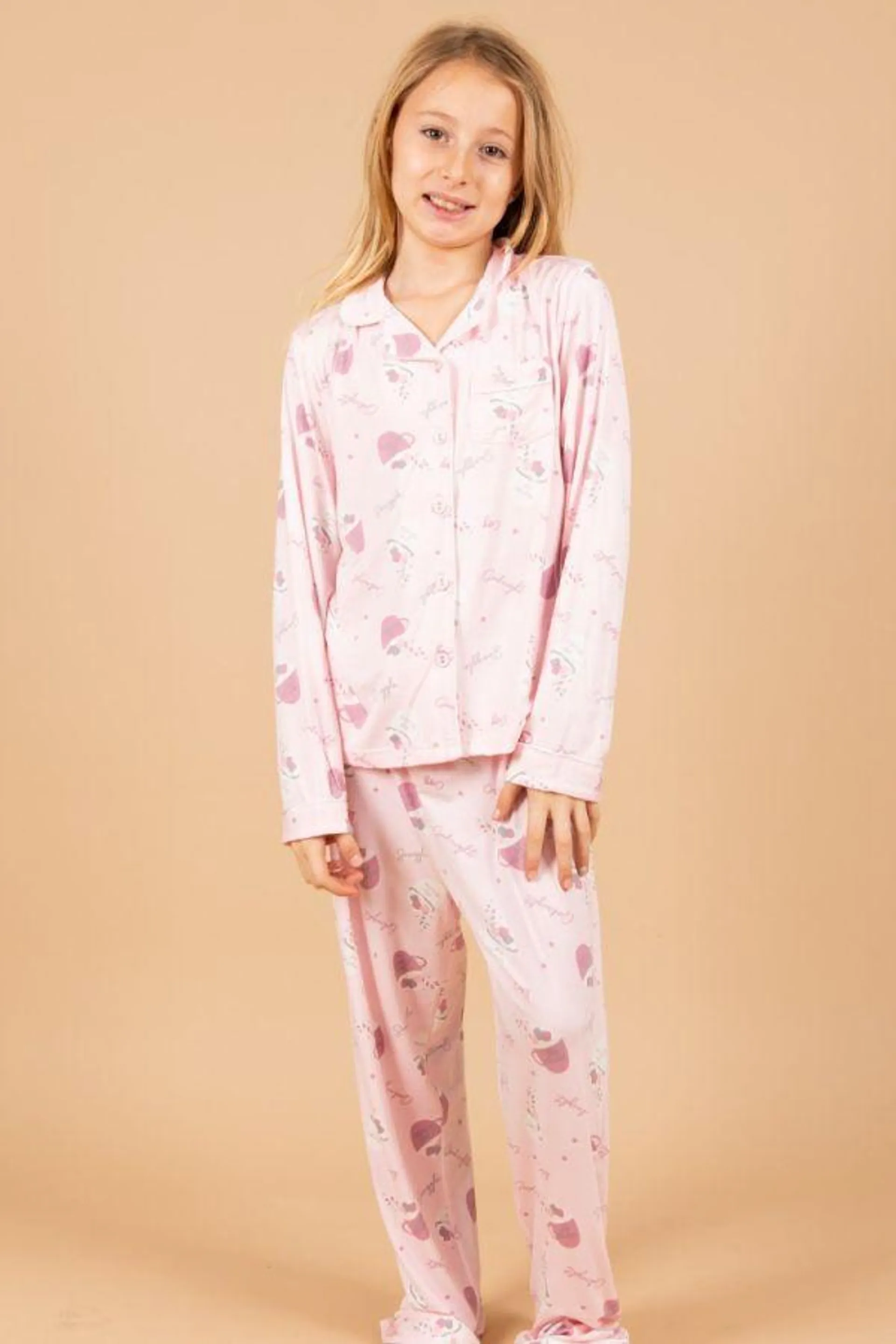 Girls Pink Hot Chocolate Button Through PJ