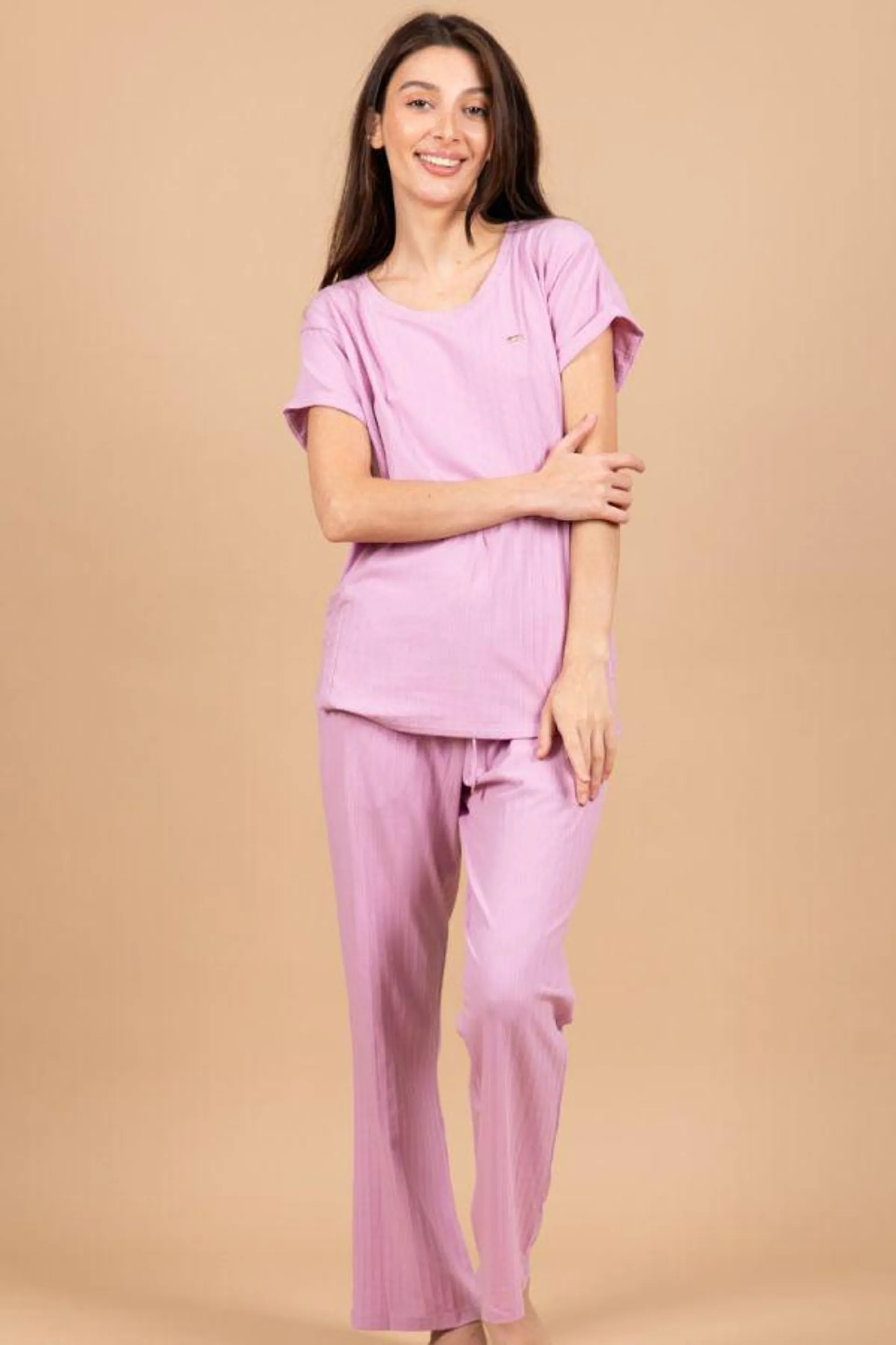 Ladies Dusky Pink Rib Lounge PJ