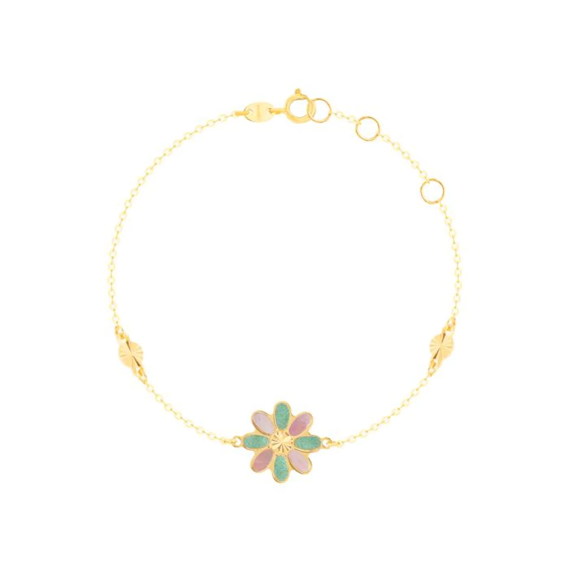 Damas Children's Flower Coloured Mother Of Pearl Bracelet In 18K Yellow Gold