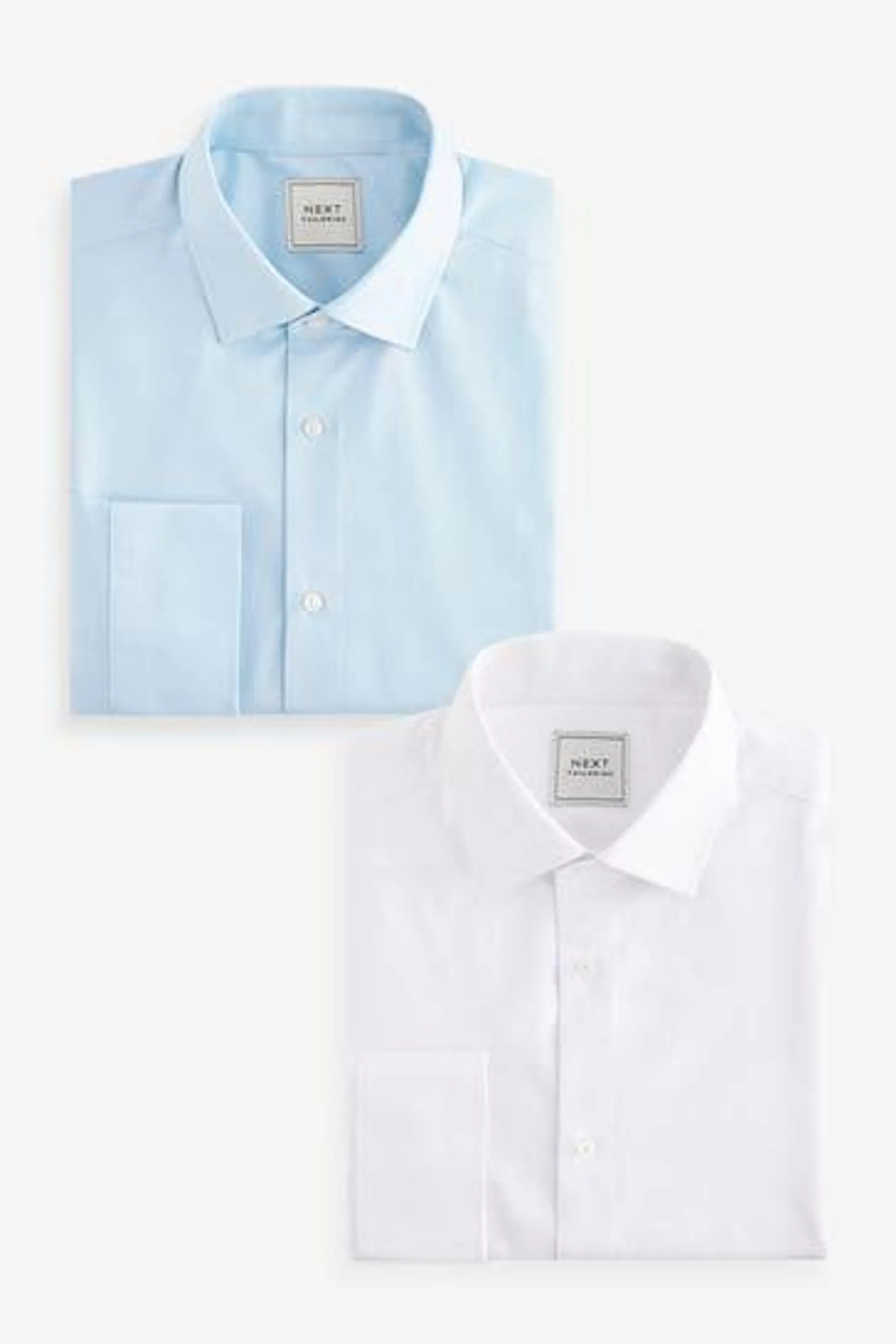 White/Blue Single Cuff Easy Care Shirts 2 Pack