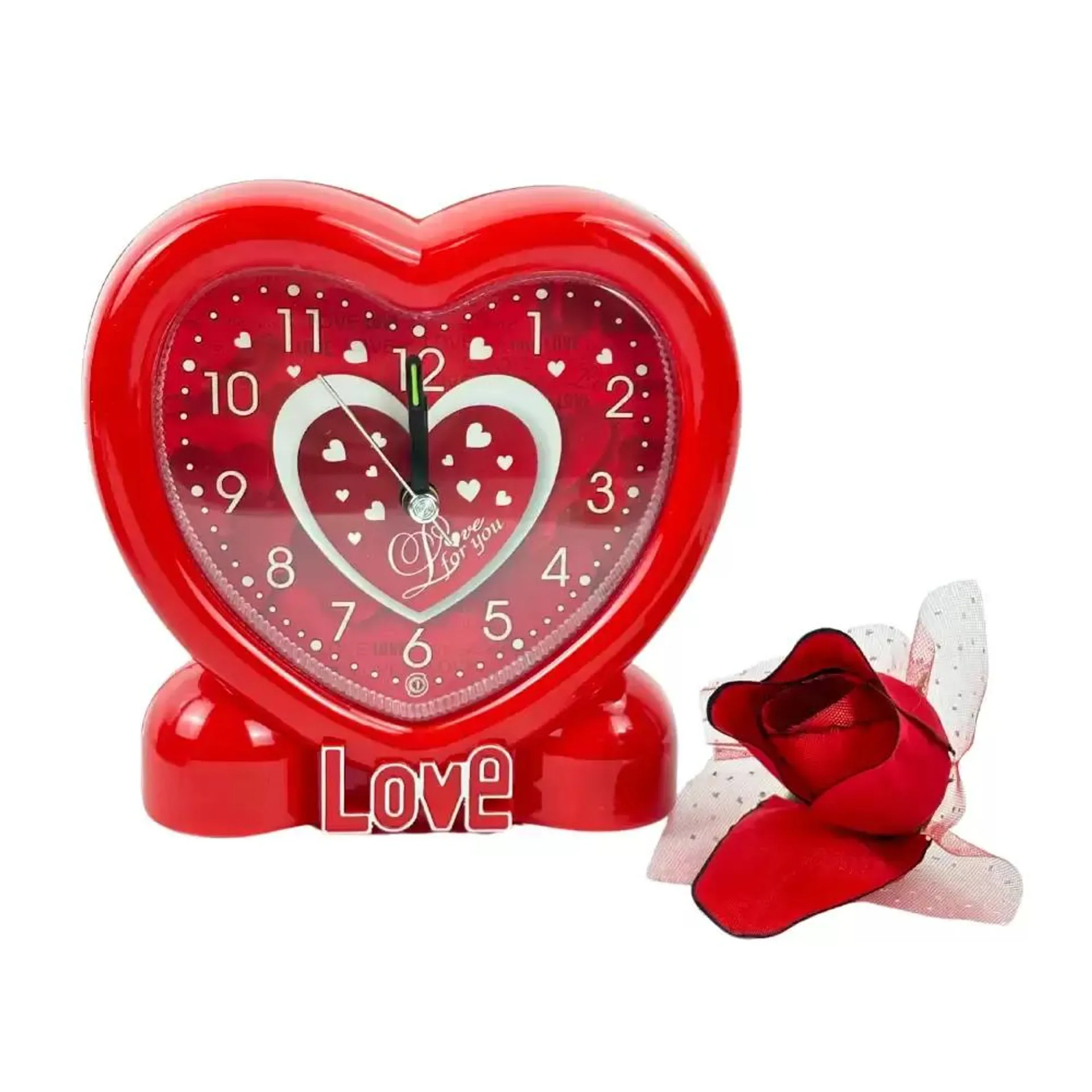 Valentine Heart Shape Alarm Clock For Her or Him Anniversary Rose Day Proposal Gifts- Red