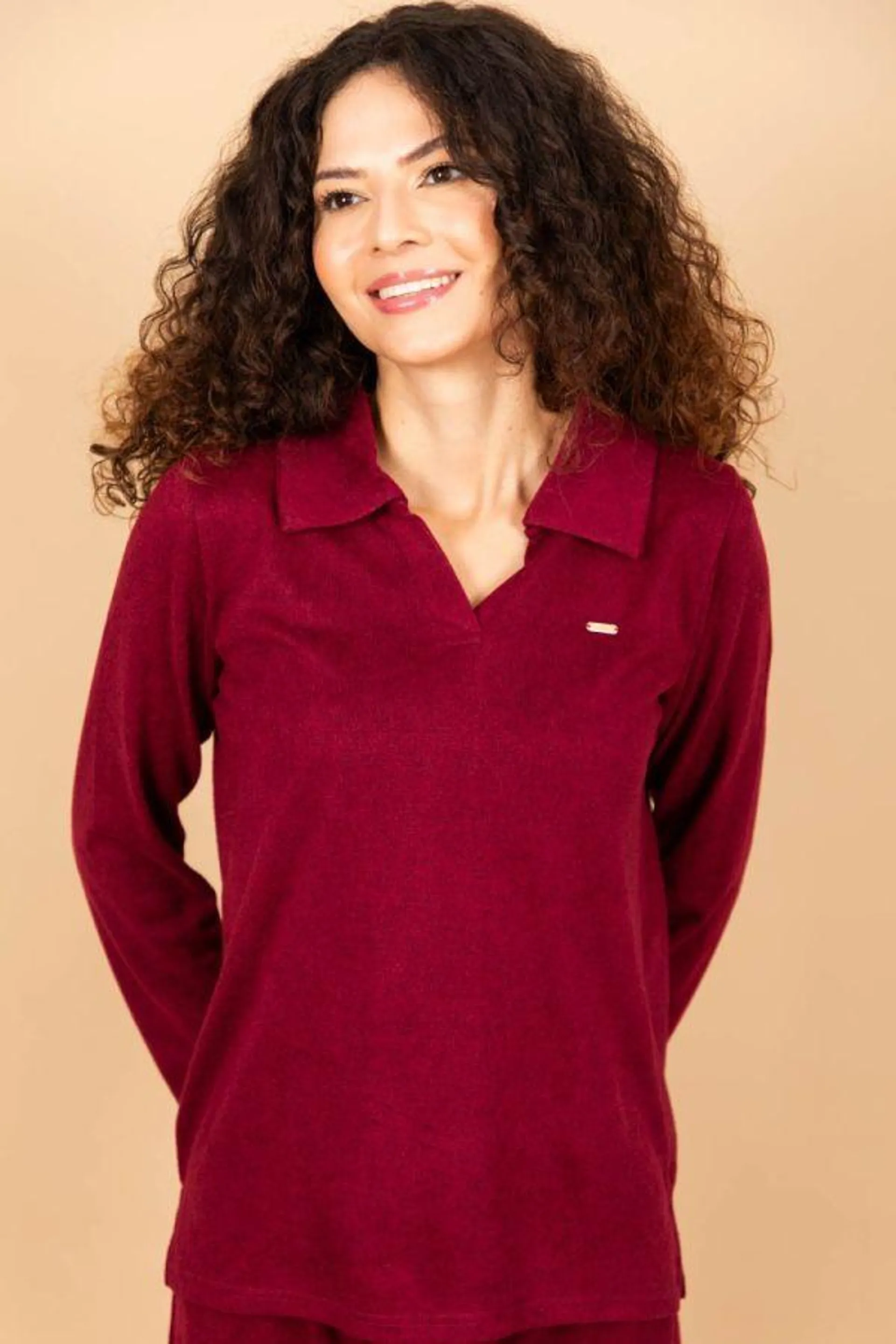 Ladies Maroon Polo Lounge Top