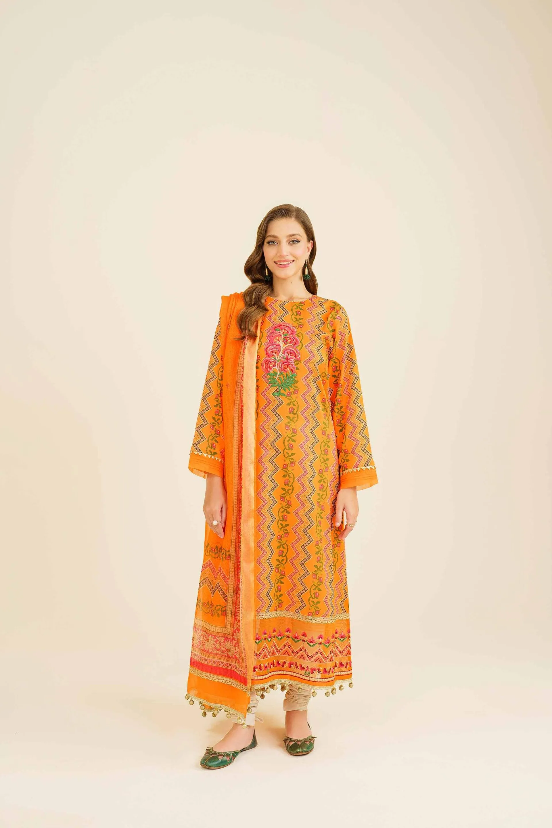 3 Piece - Printed Embroidered Suit - 42401846