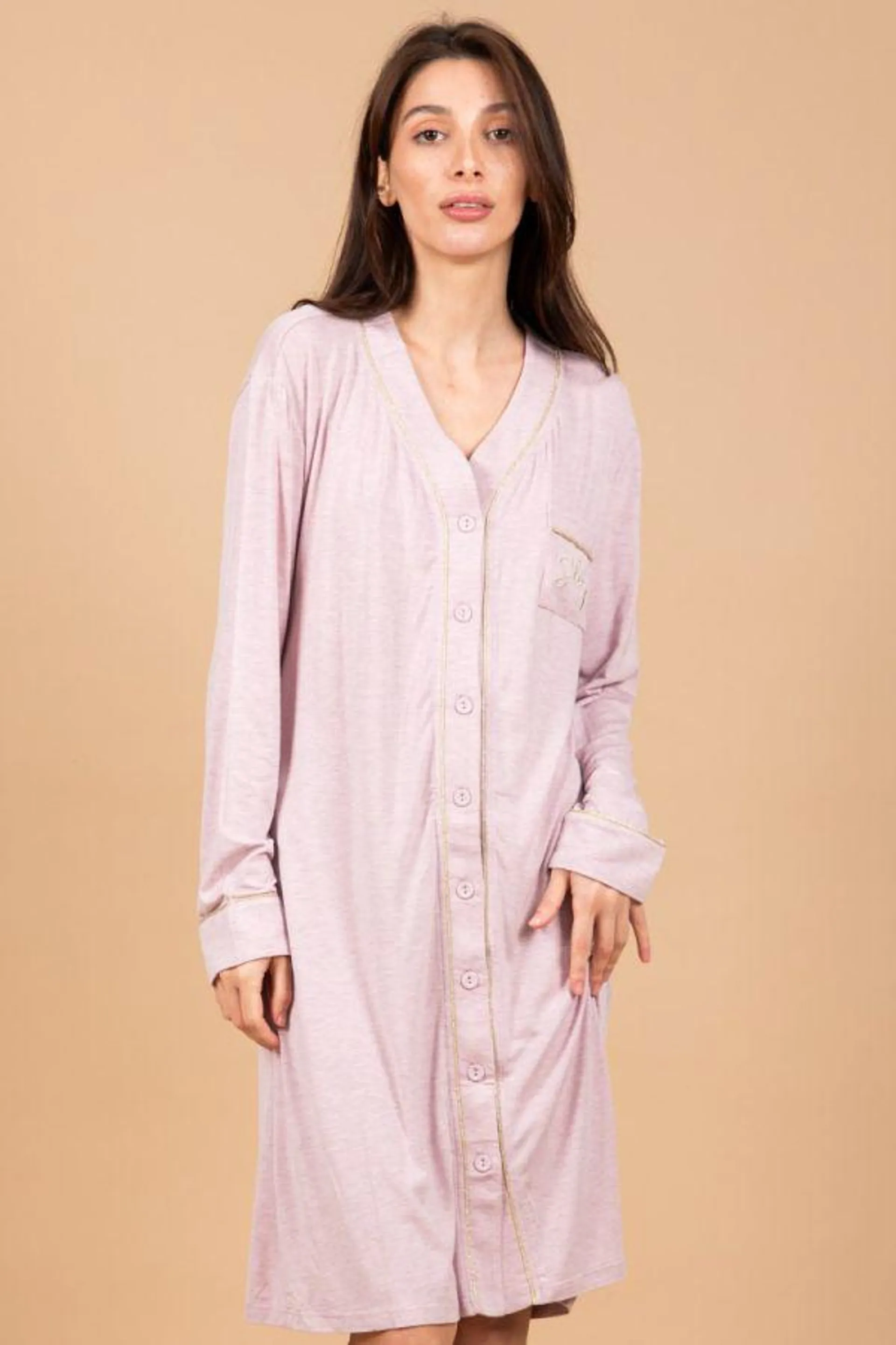 Ladies Pink Lurex Button Through Nightshirt