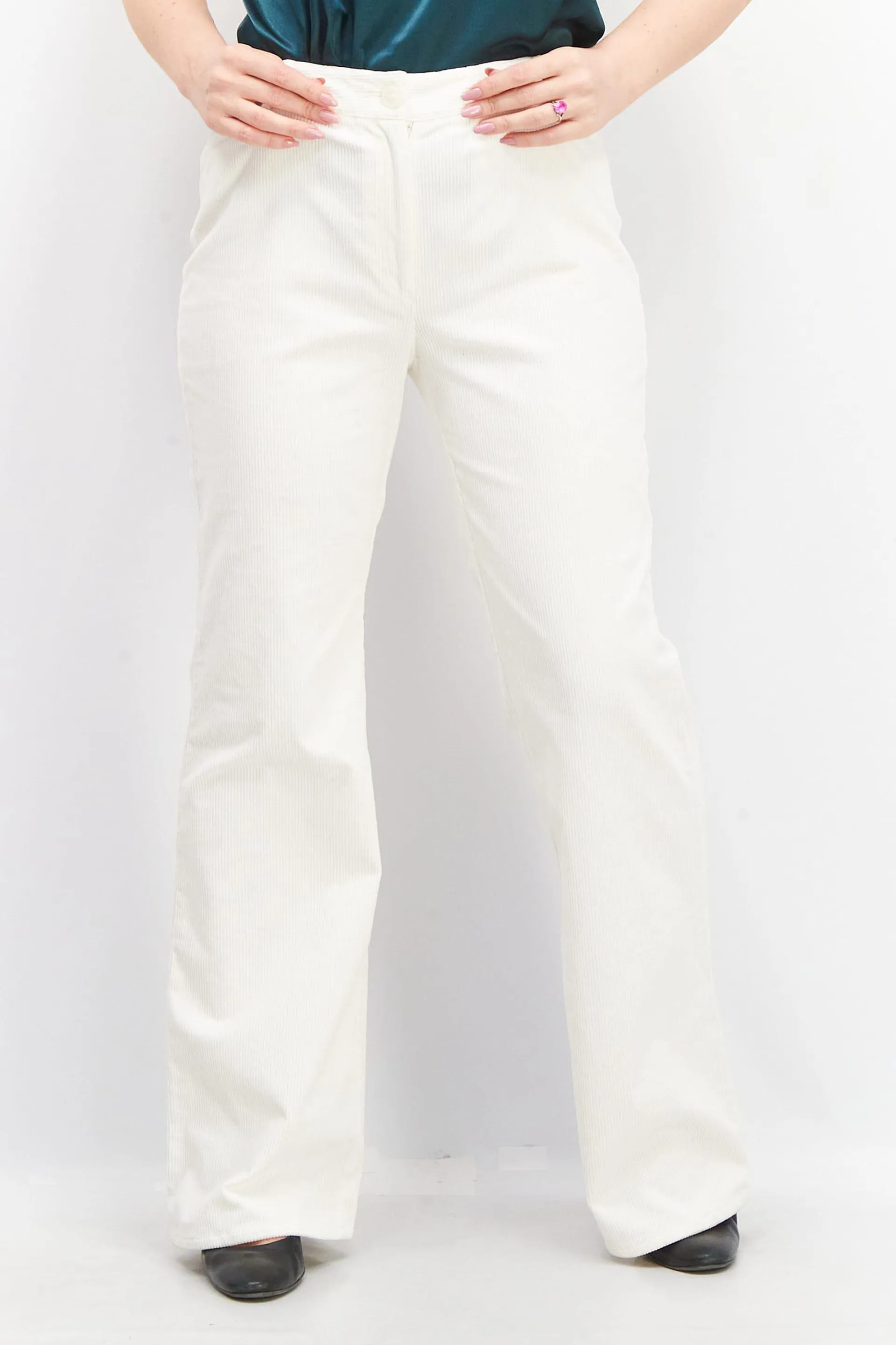 Women Regular Fit Corduroy Five Pocket Pants, White