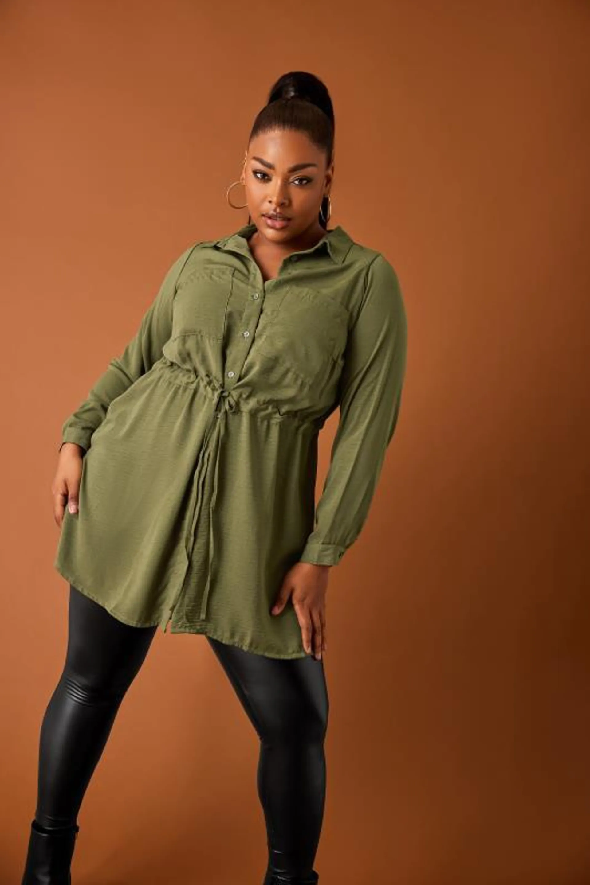 YOURS Curve Khaki Green Utility Tunic Shirt