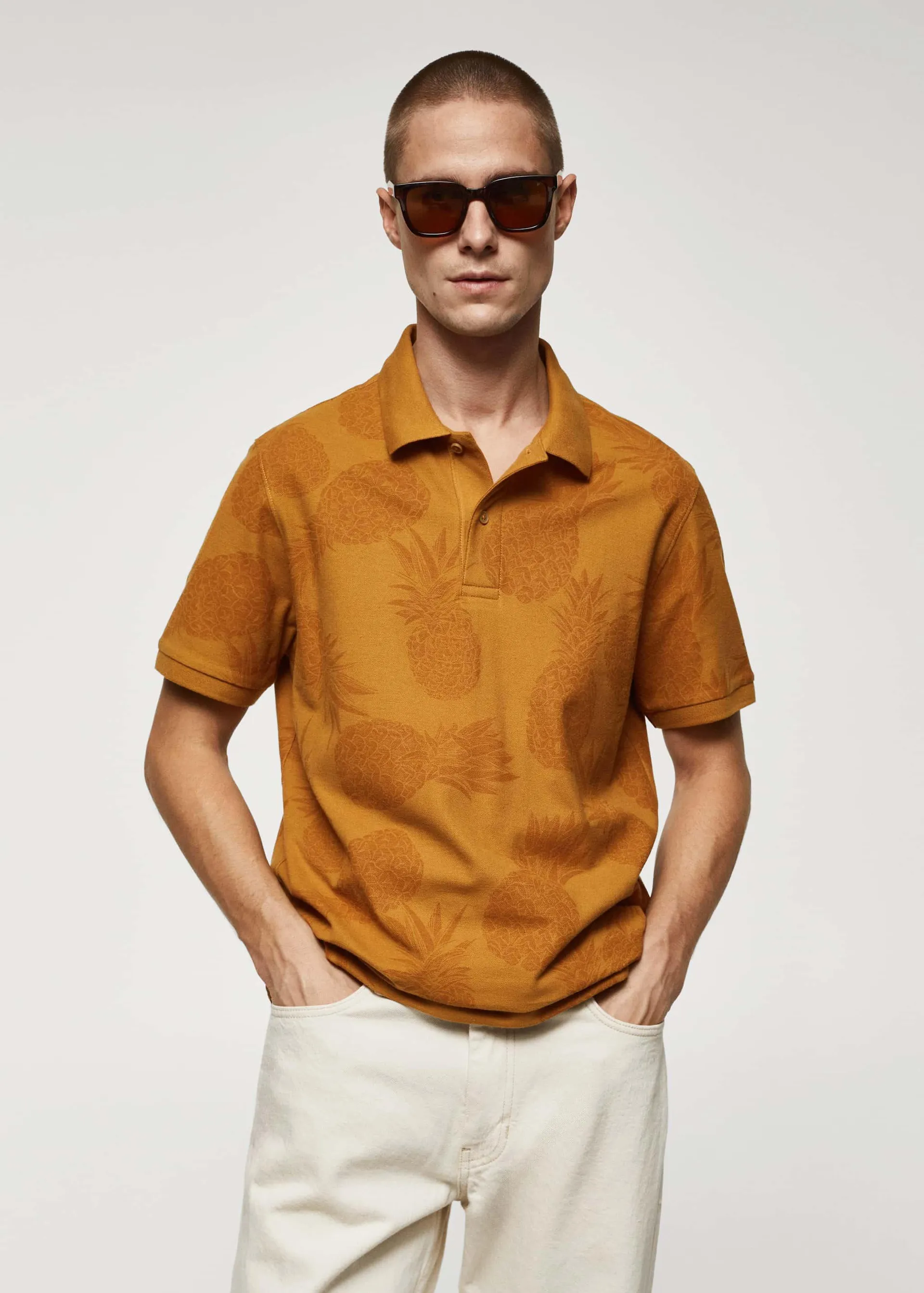 Printed cotton piqué polo shirt