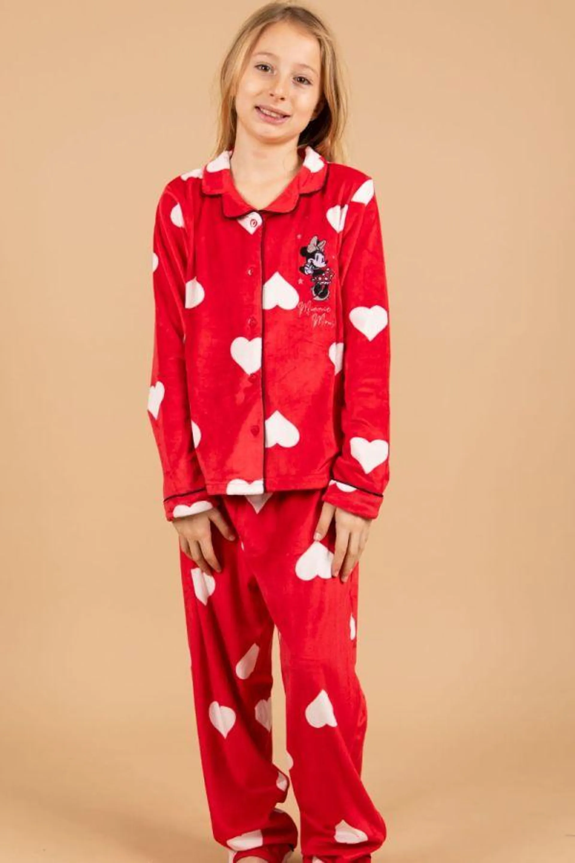 Girls Red Heart Button Through PJ