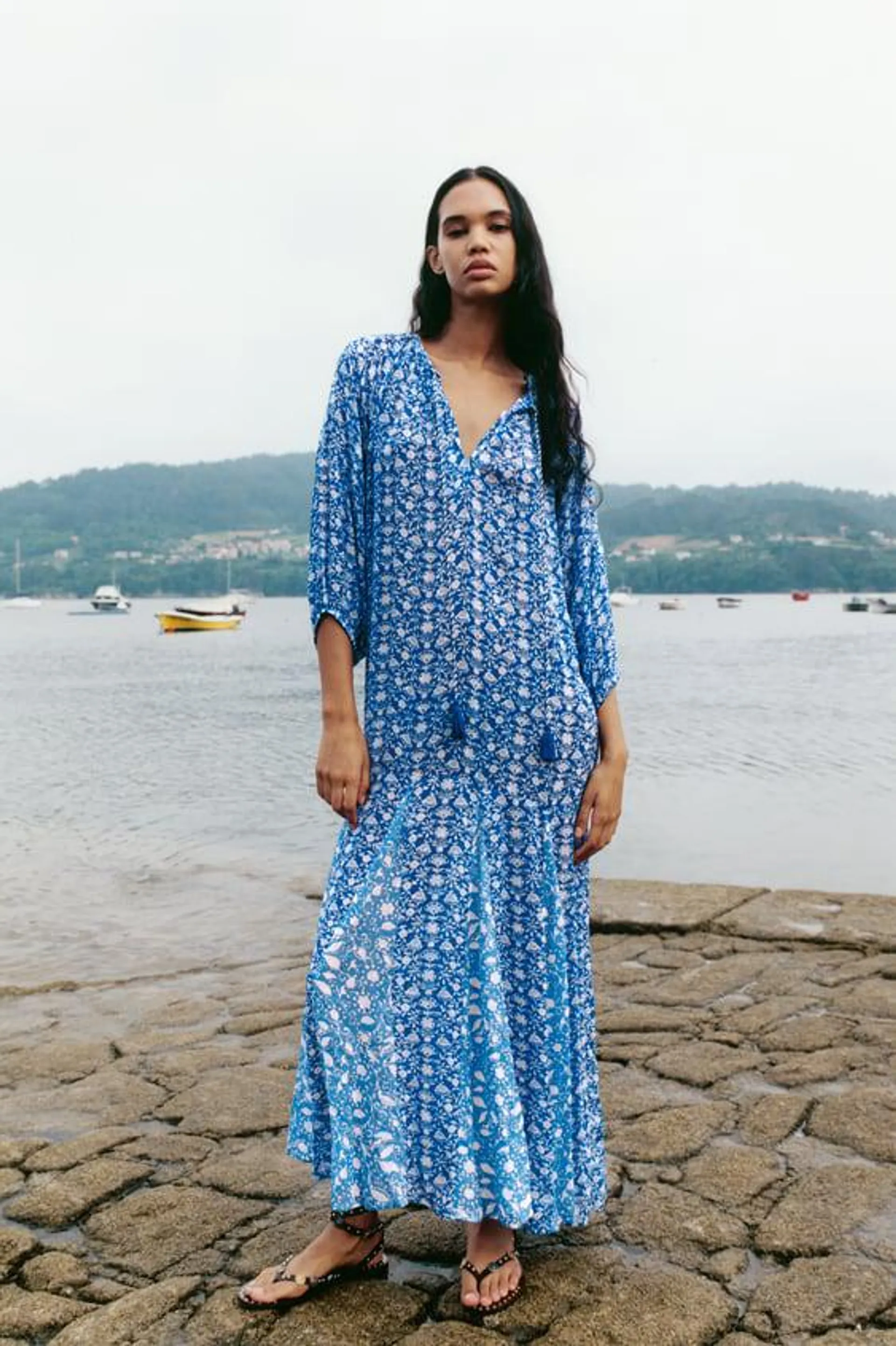 DOTTED MESH PRINTED MIDI DRESS