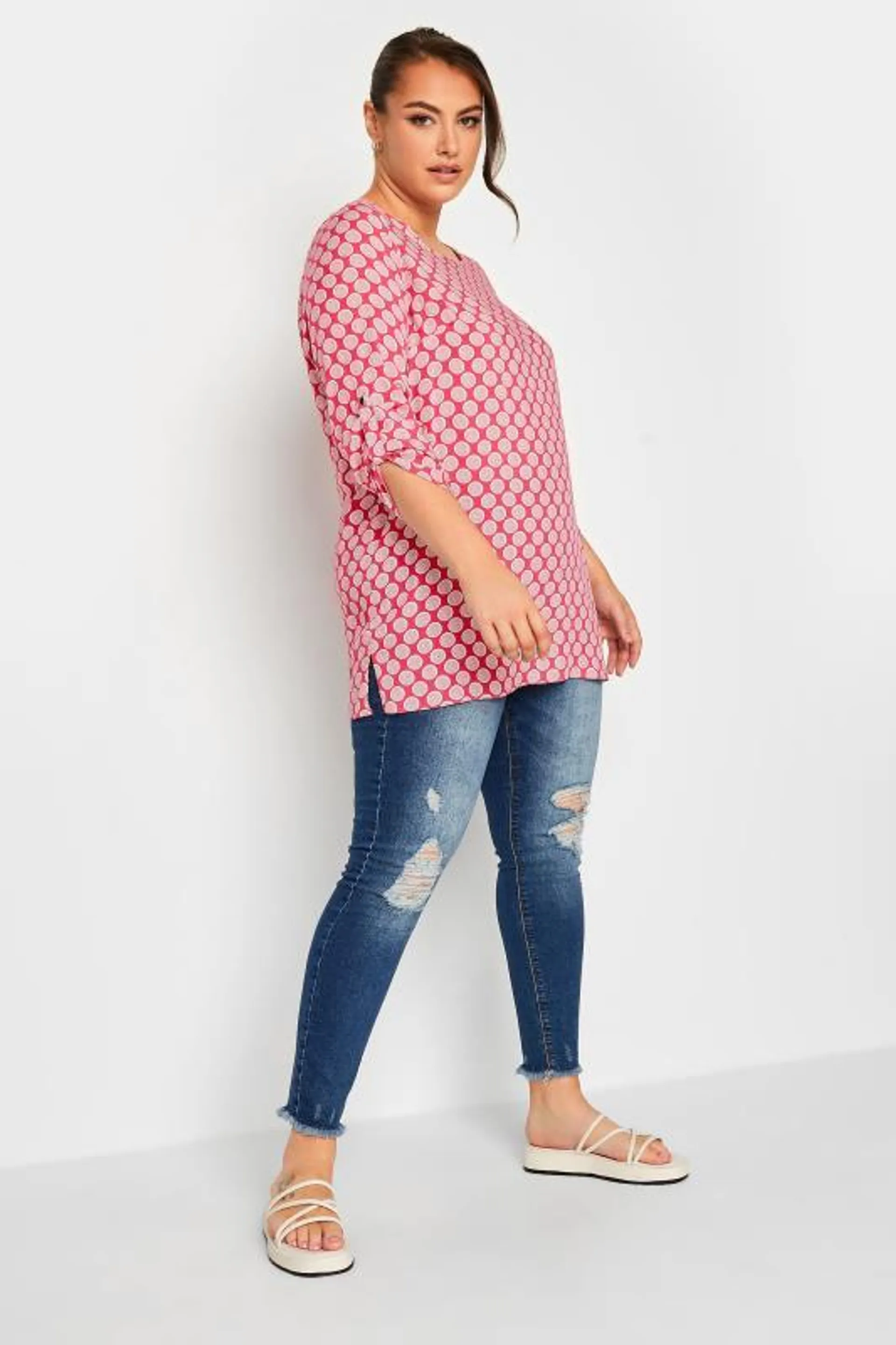 YOURS Curve Red Abstract Spot Print Blouse