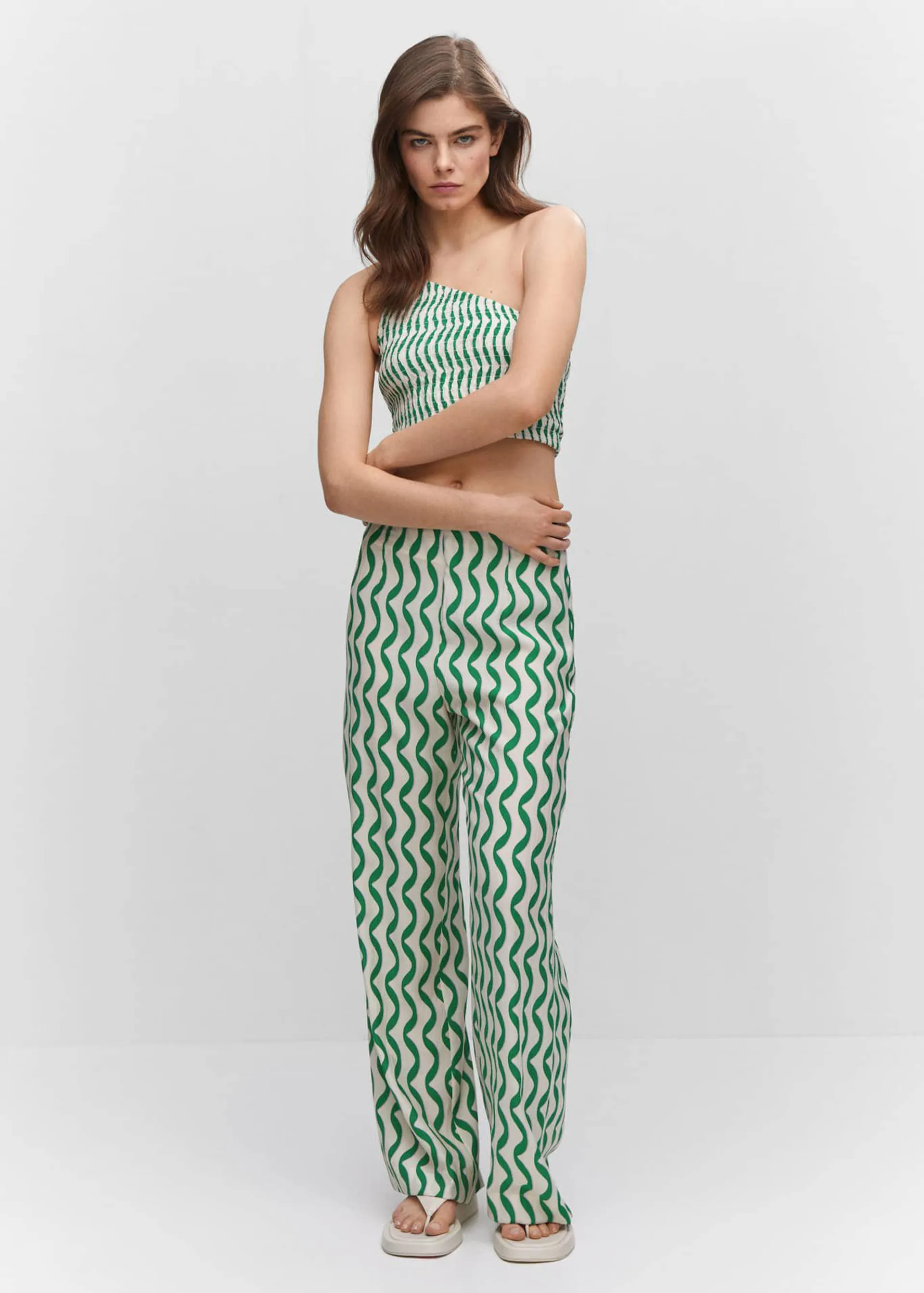 Textured printed trousers
