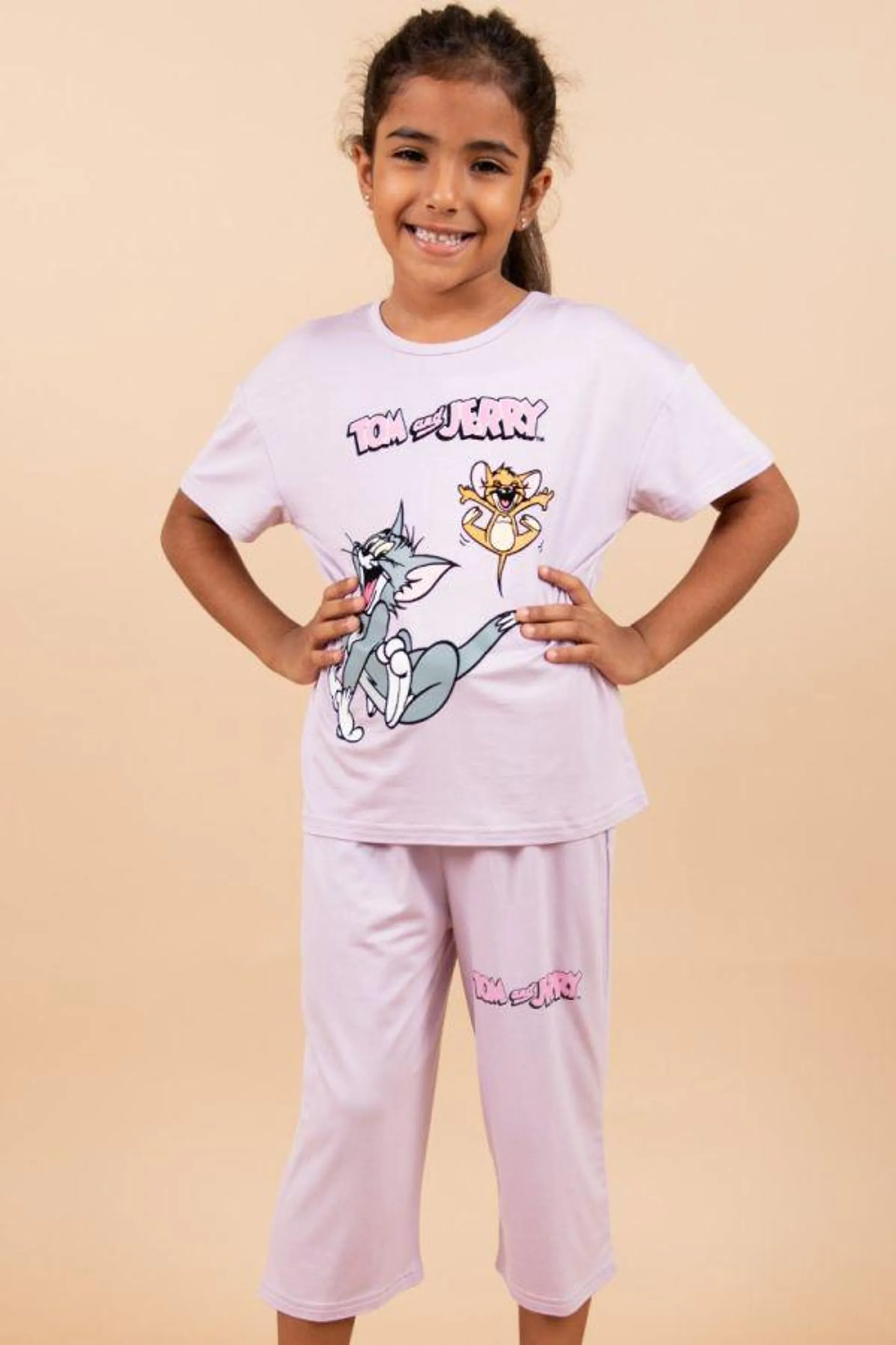 Girls Lilac Tom & Jerry Crop PJ