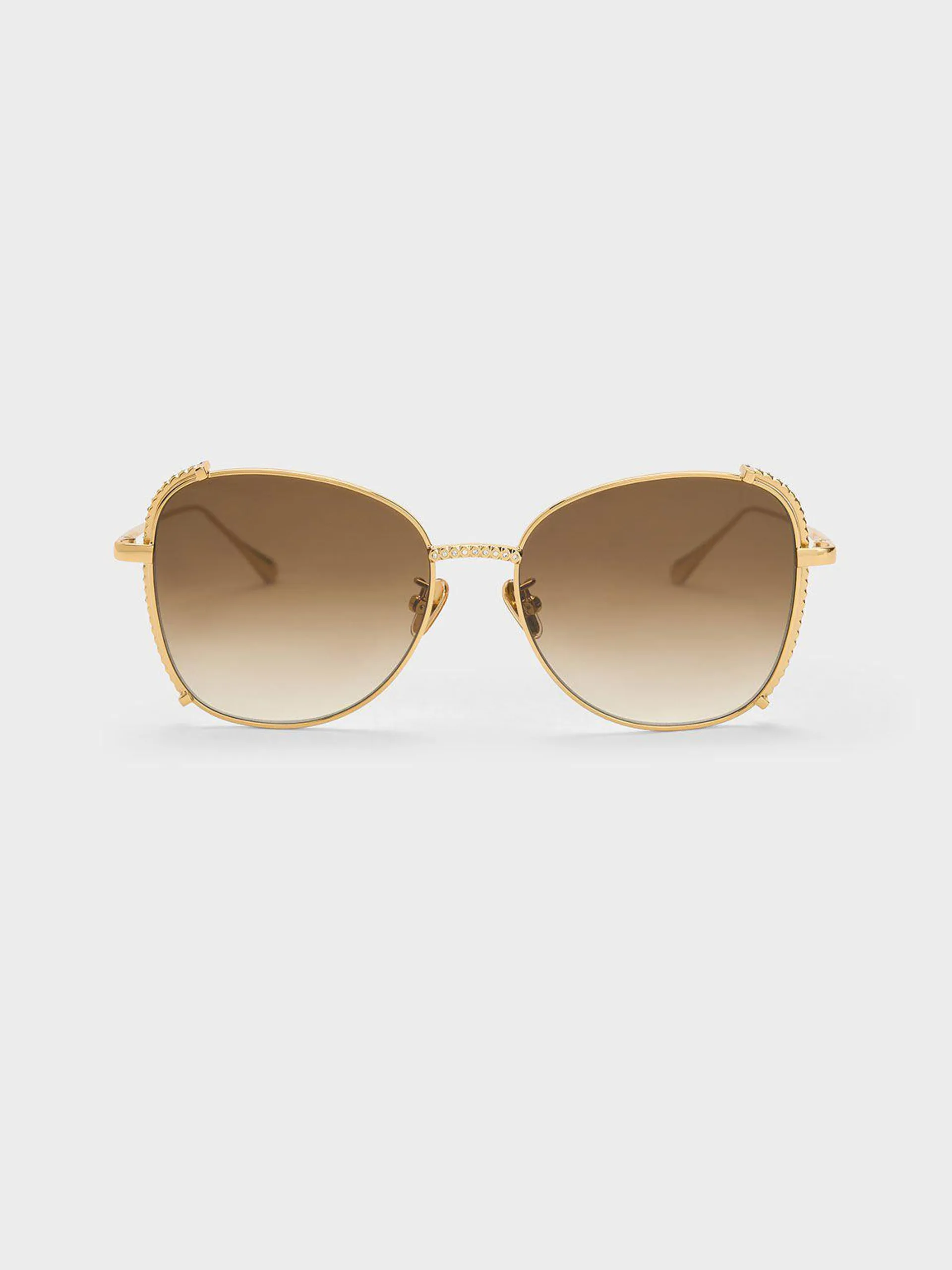 Embellished Half-Frame Butterfly Sunglasses - Gold