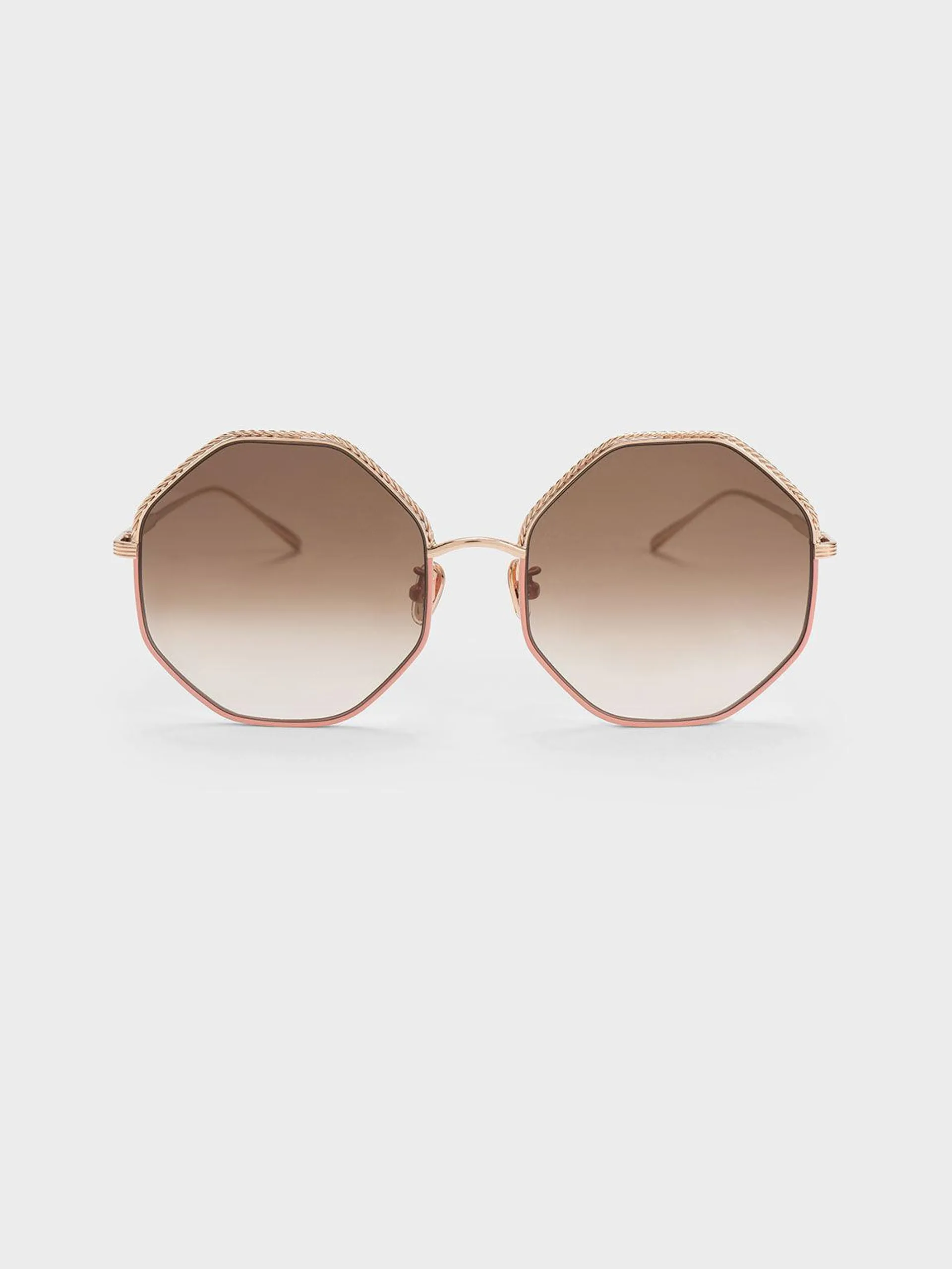 Hexagonal Wire-Frame Sunglasses - Pink