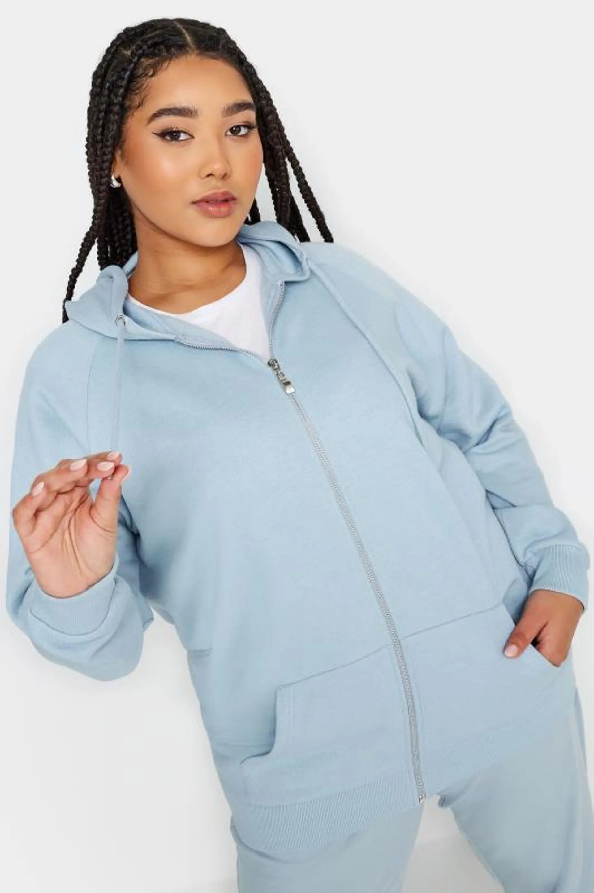 YOURS Curve Pastel Blue Zip Through Hoodie