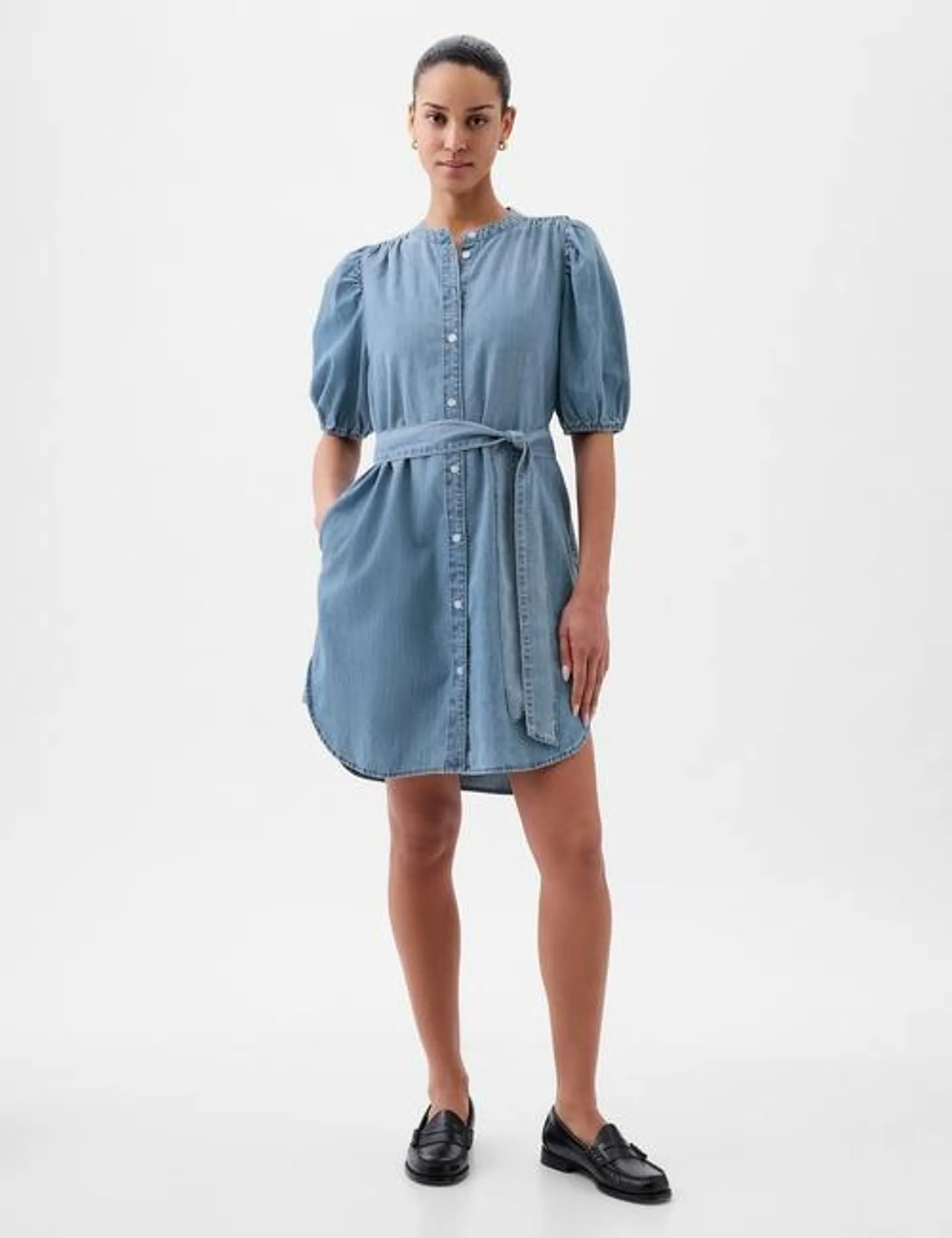 Puff Sleeve Denim Mini Dress