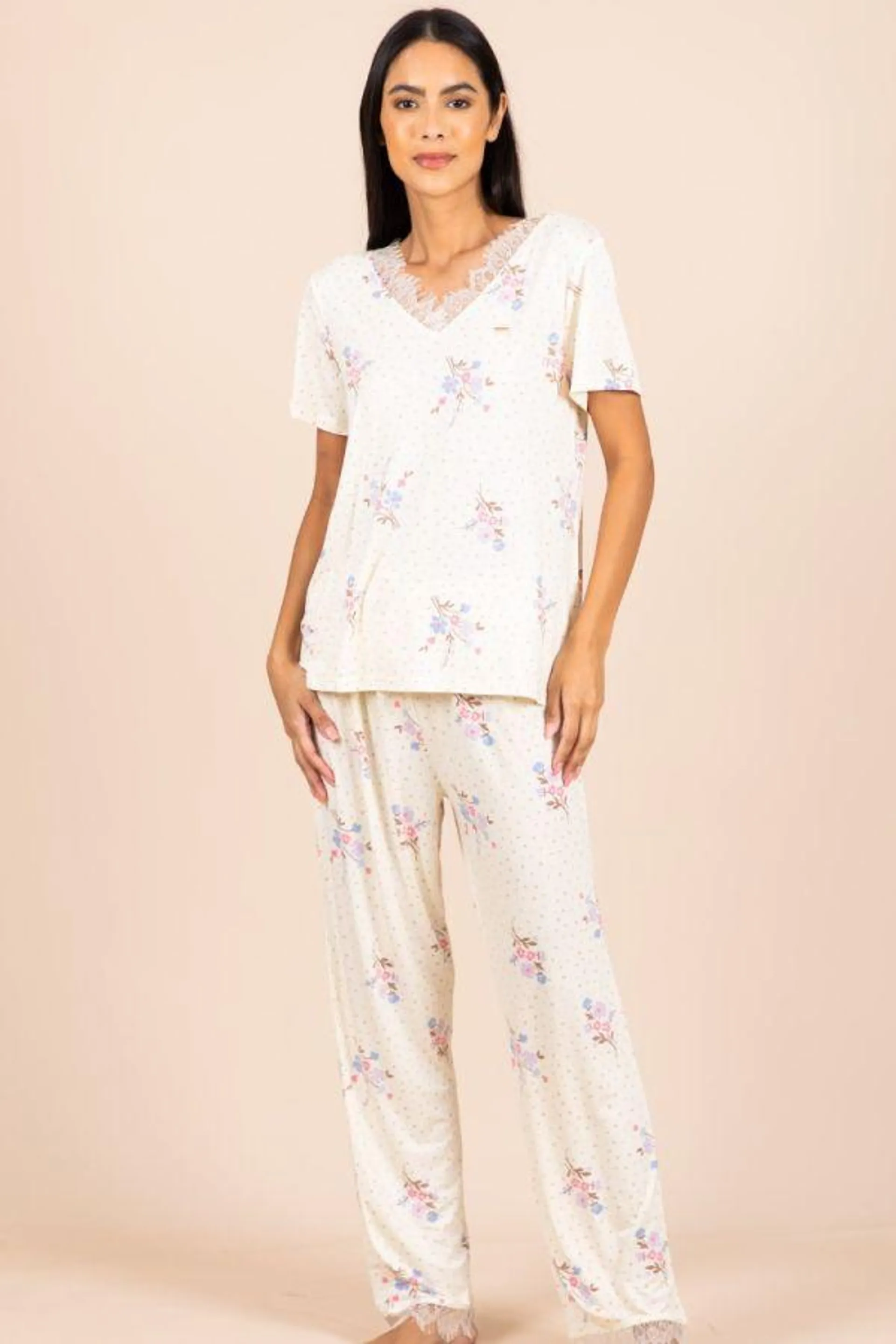 Ladies Yellow Spot Floral PJ