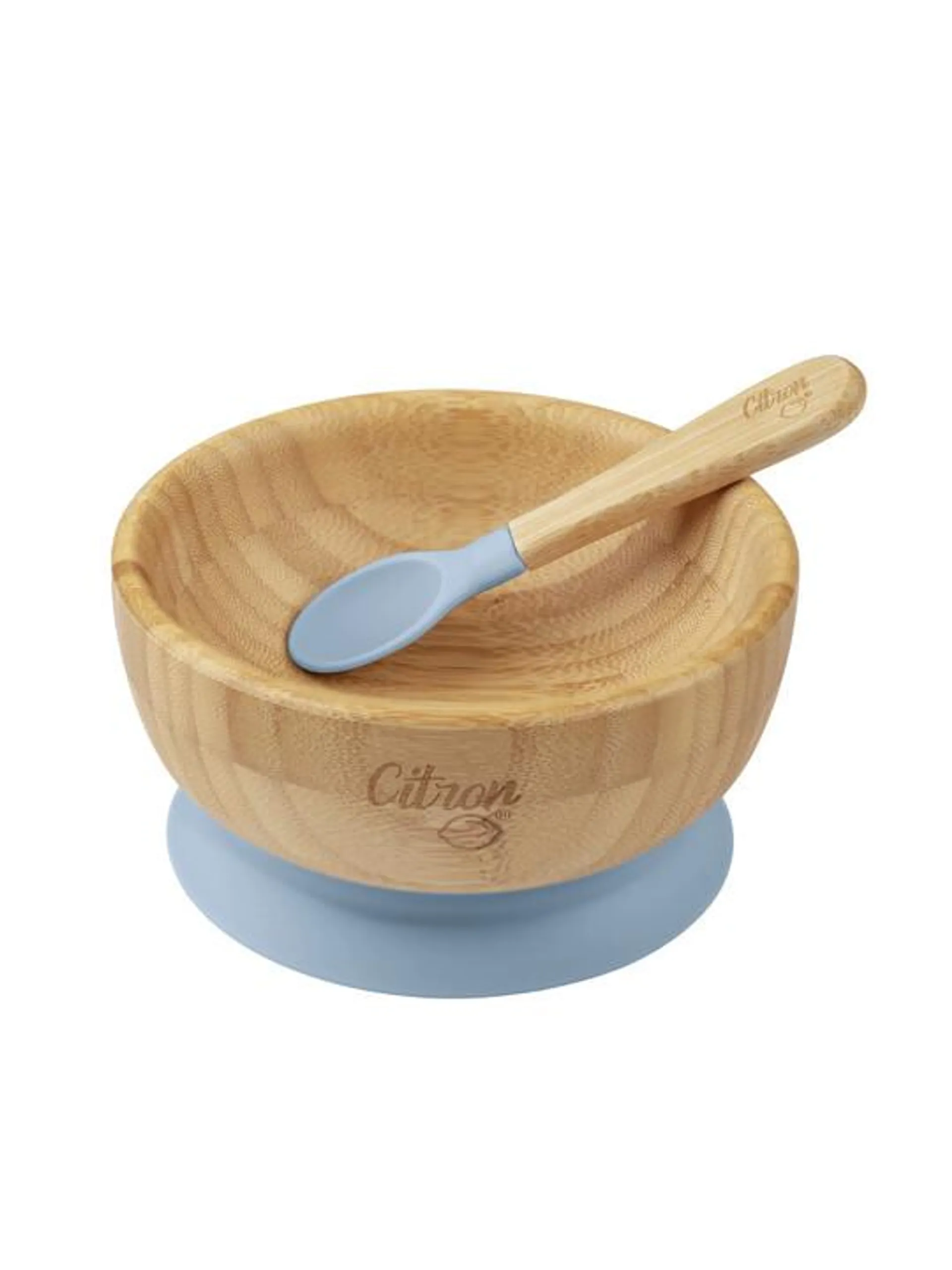 Citron Organic Bamboo Bowl 300ml Suction + Spoon Dusty Blue