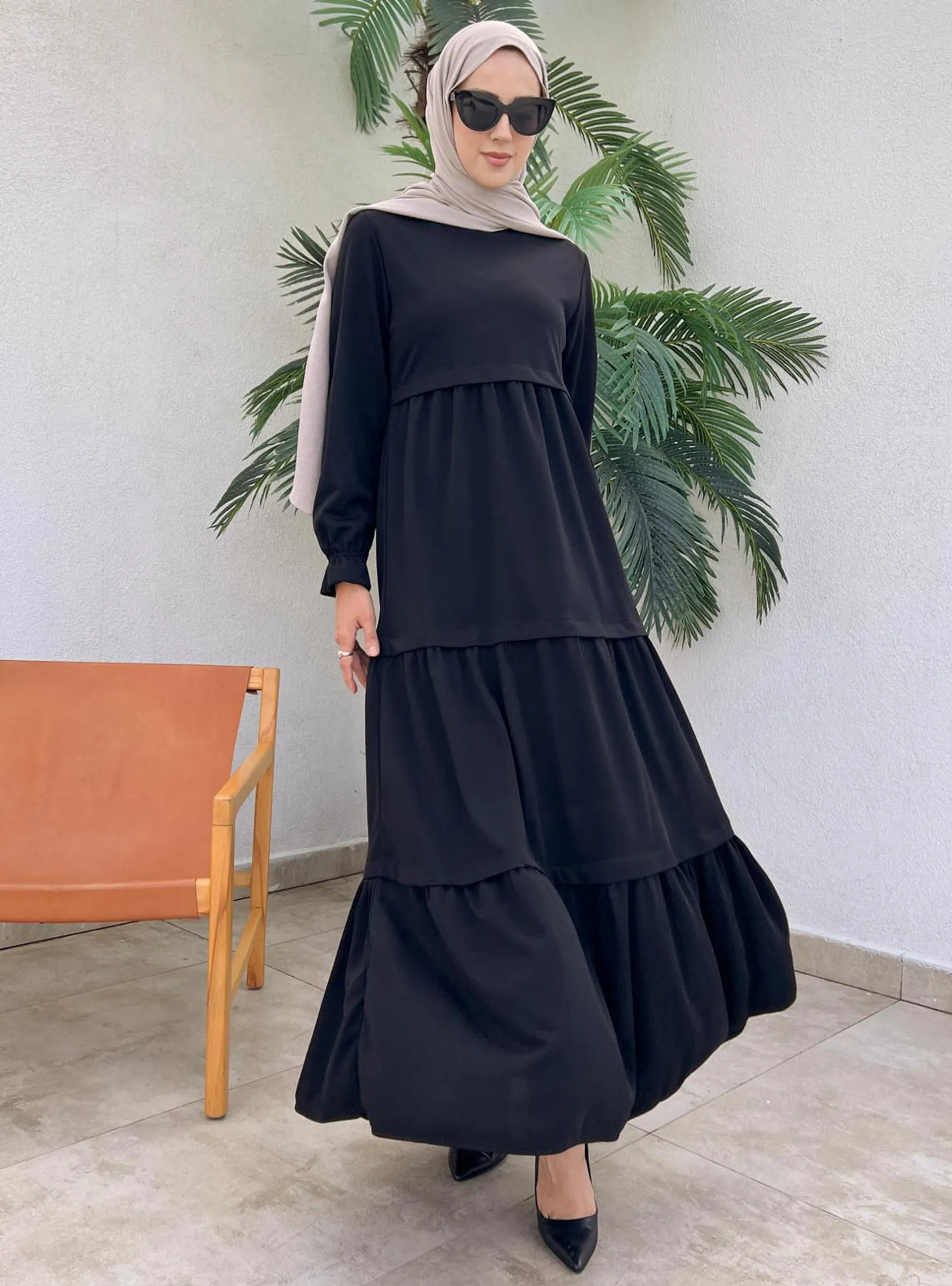 Black - Crew neck - Unlined - Modest Dress