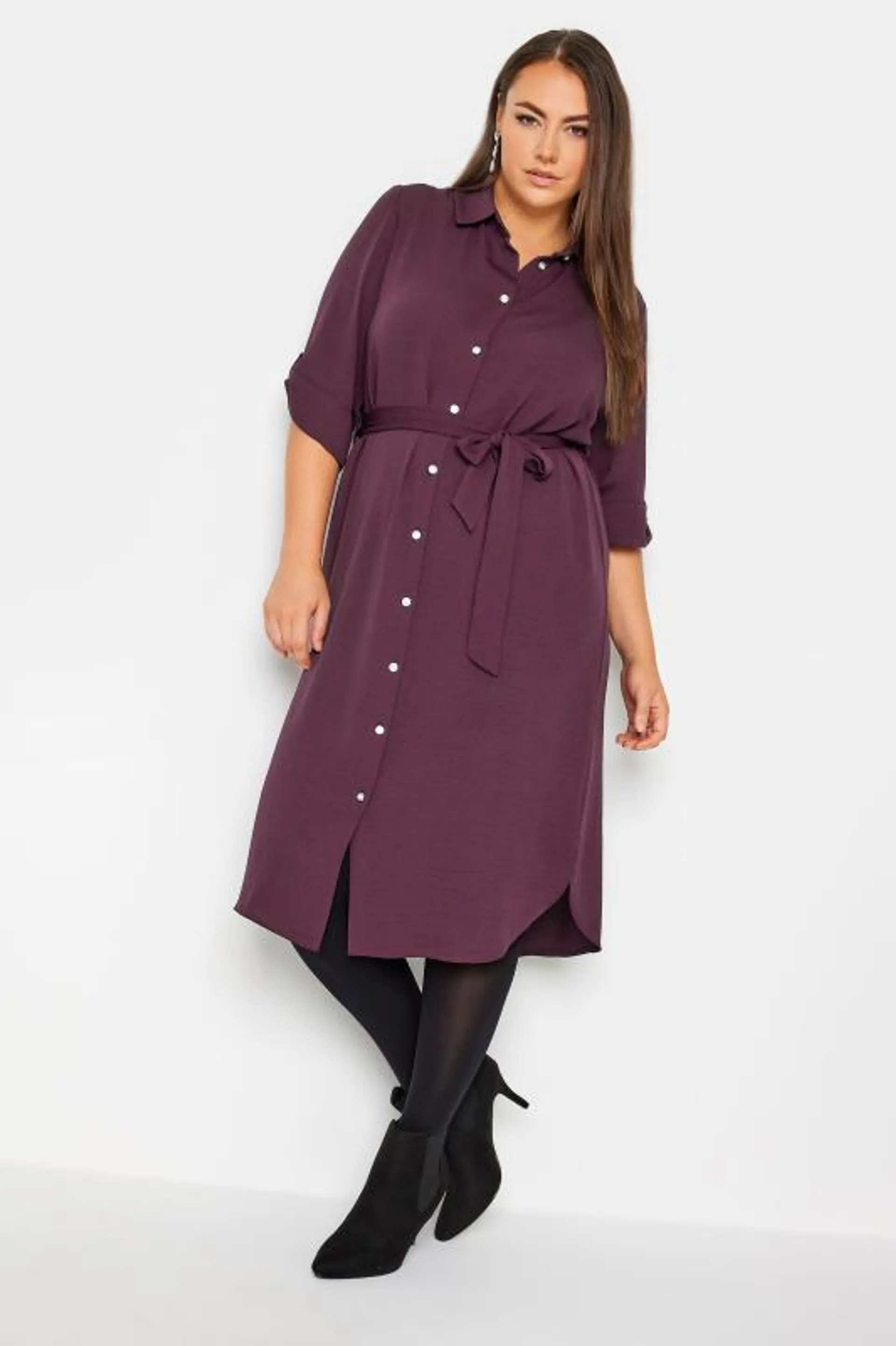 YOURS Curve Berry Purple Midi Shirt Dress