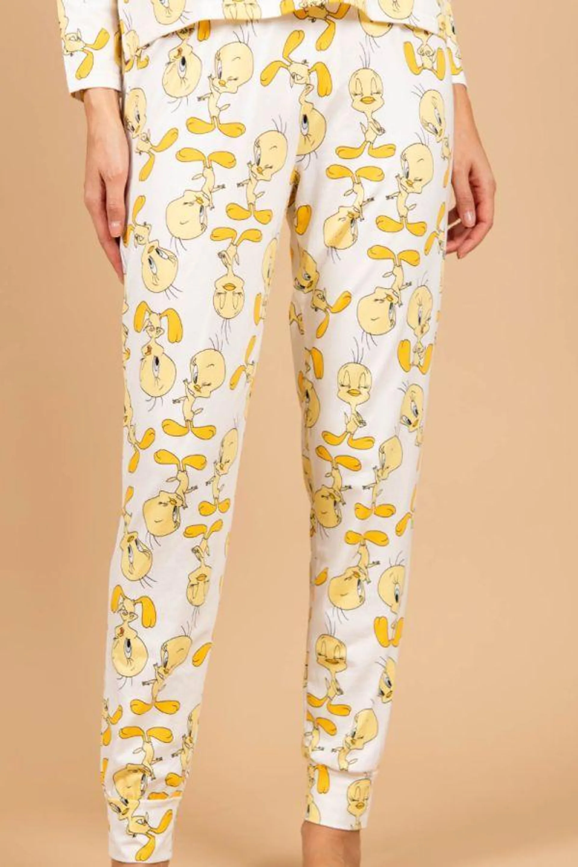 Ladies White Tweety AOP Cuffed Pant