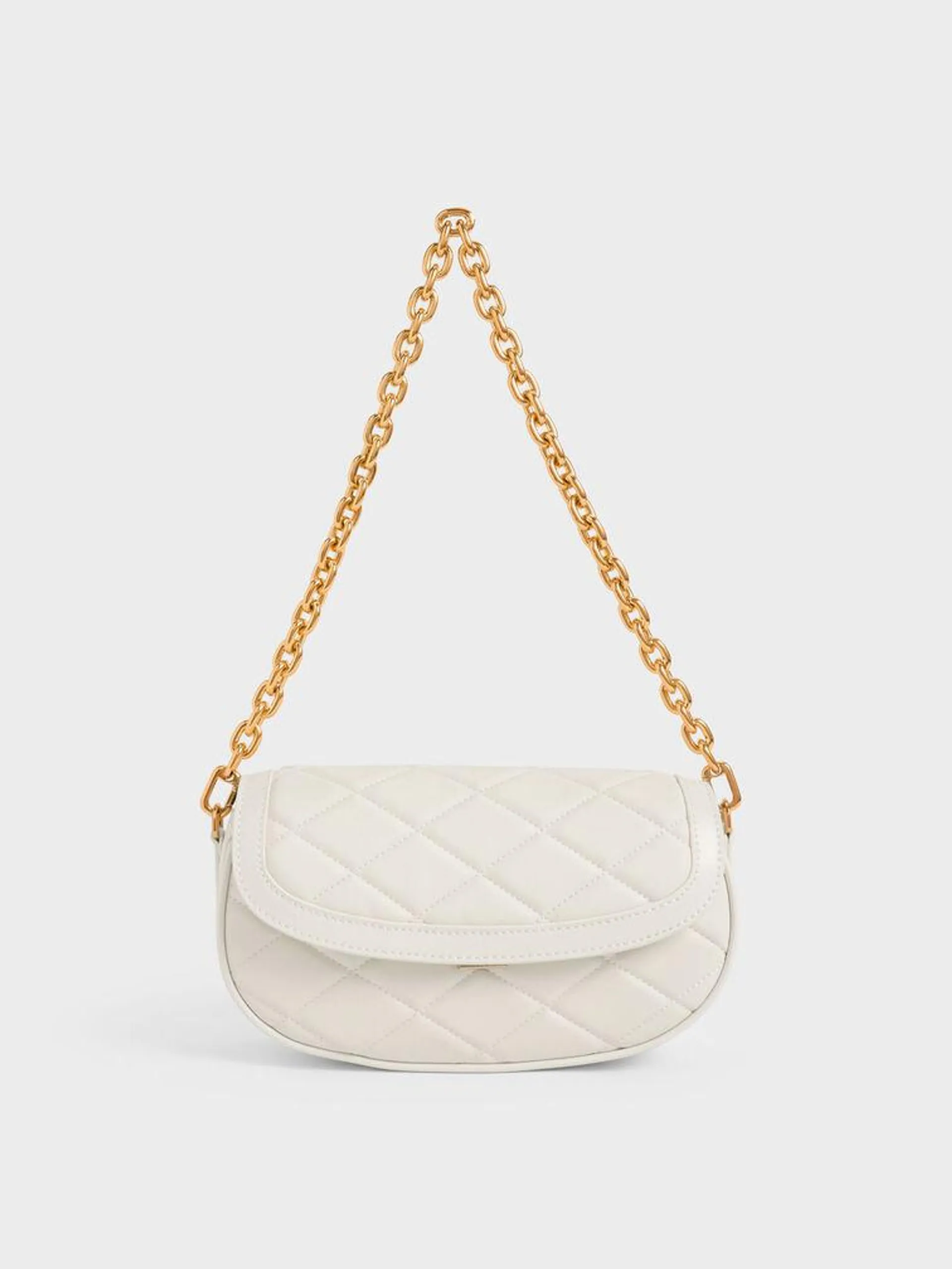Lillie Curved Chain Handle Bag - Cream