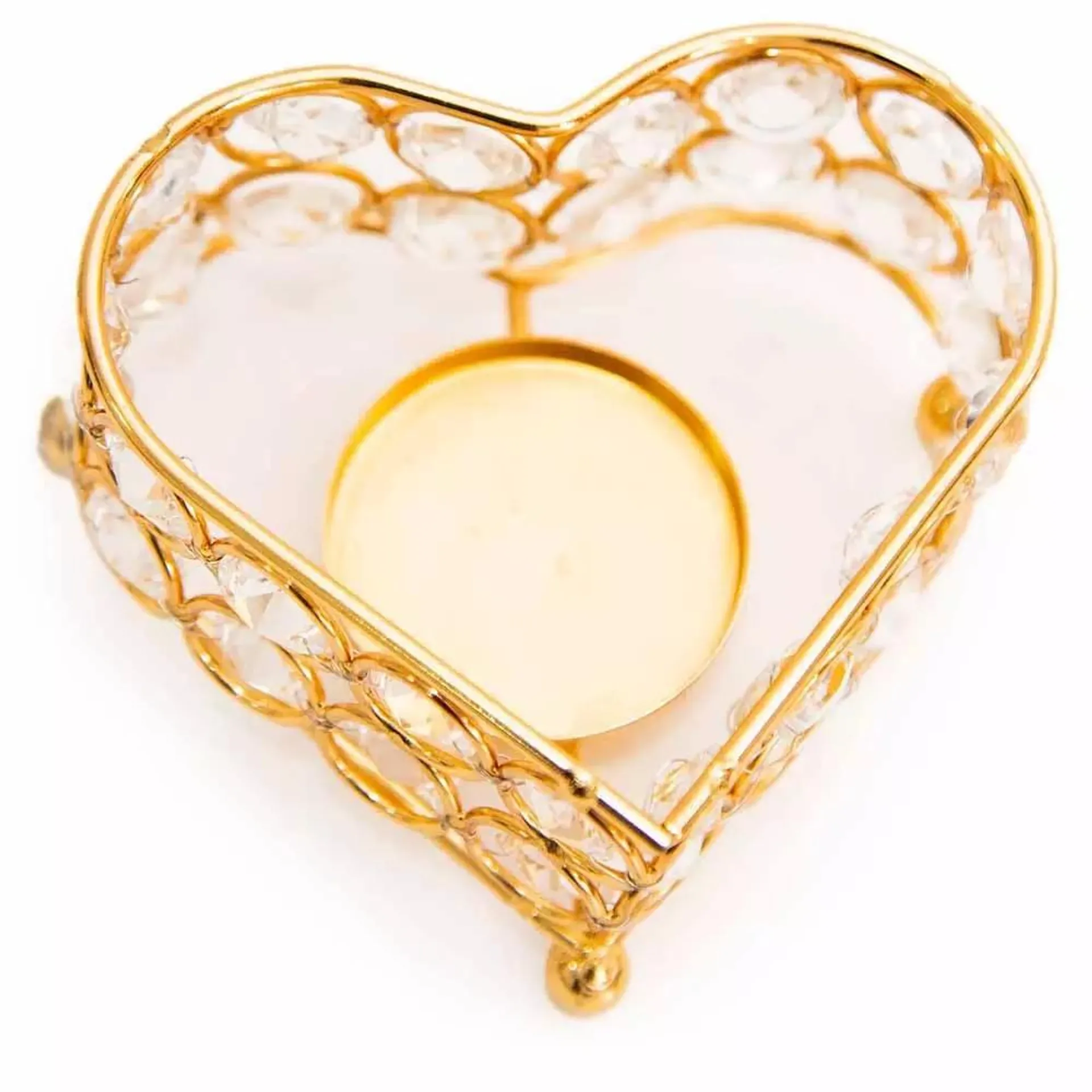 Embellished Heart Shape Tray With Candle Holder - Bronze