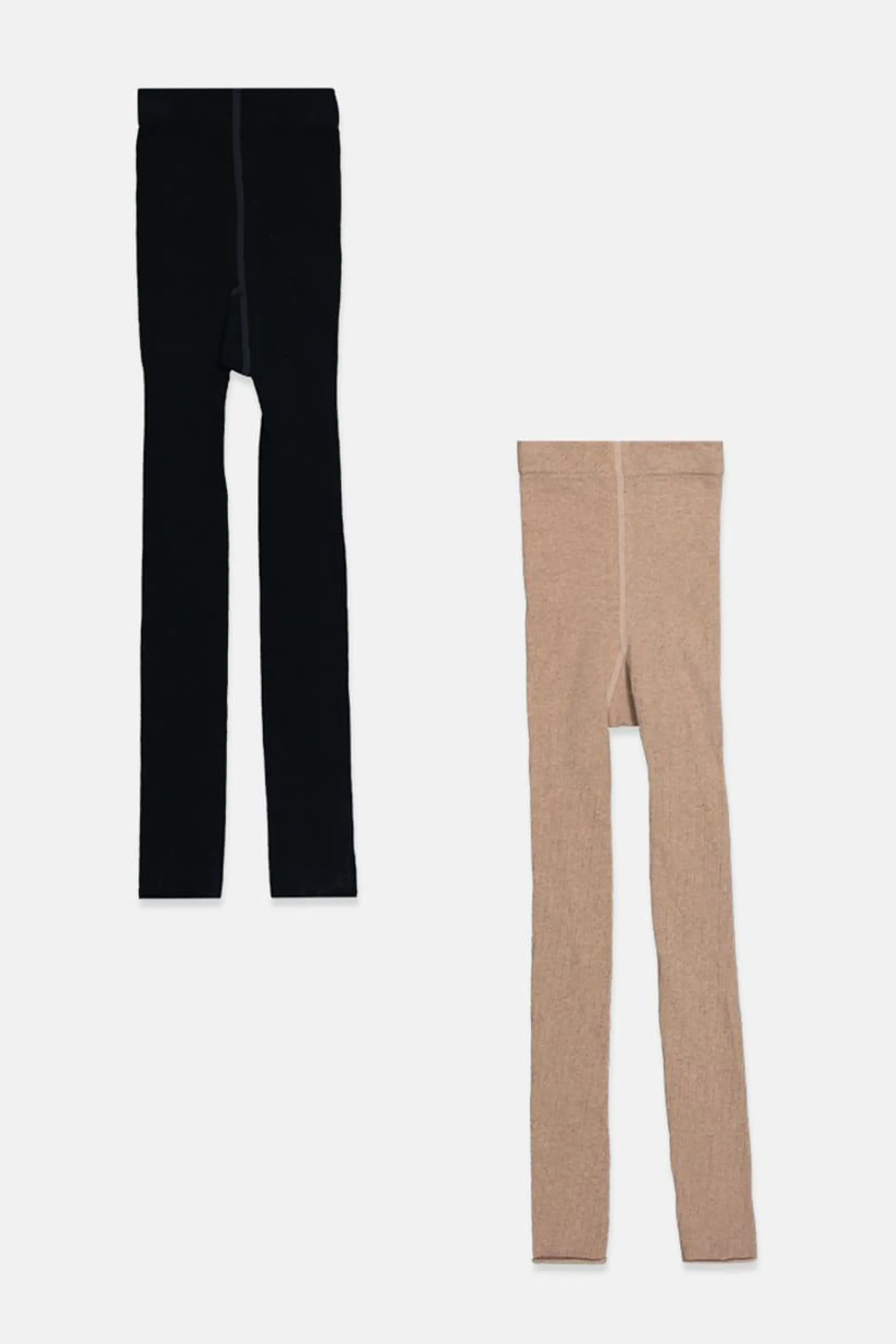 Kids Girl 2 Pieces Ribbed Pull On Leggings, Tan/Navy