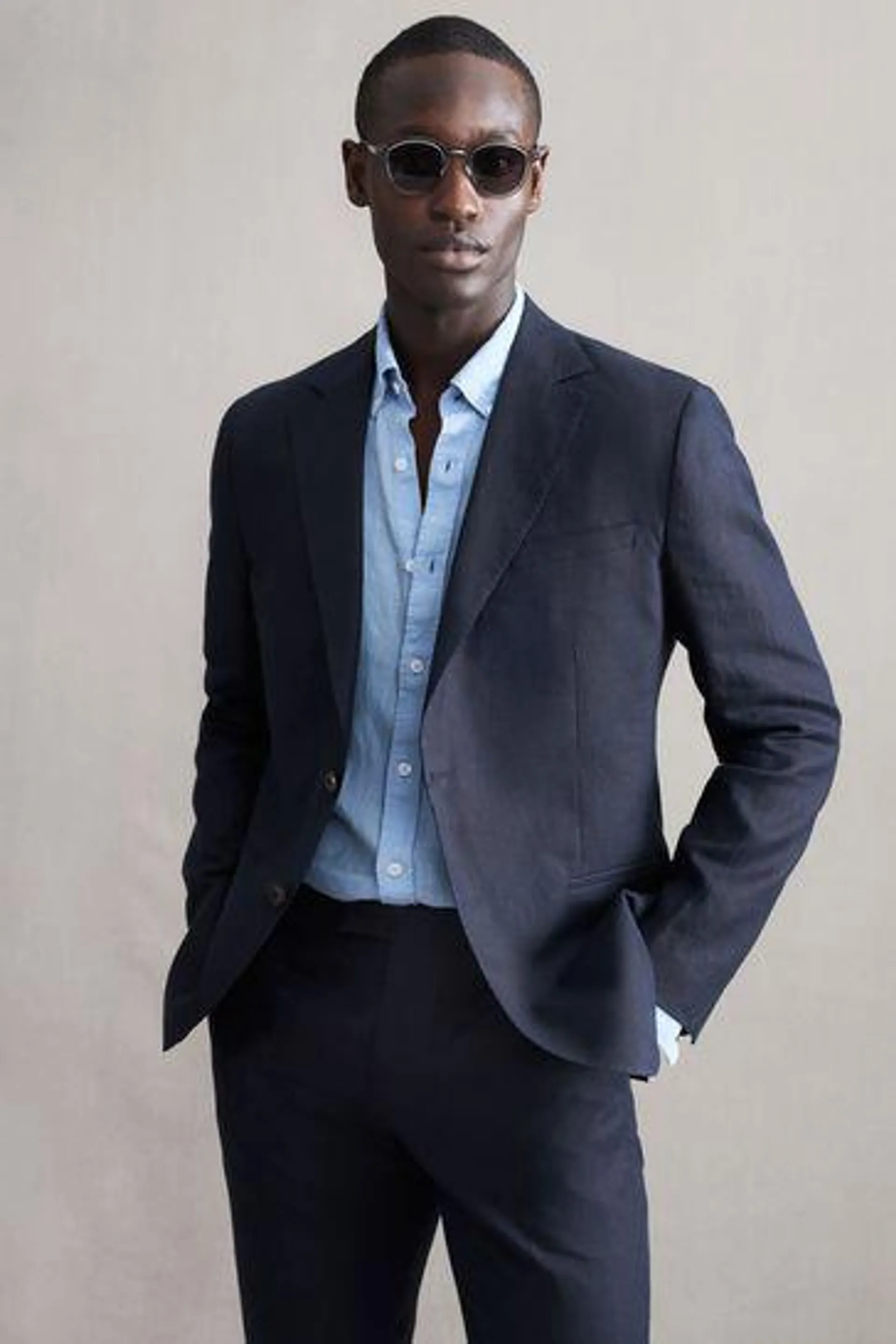 Reiss Kin Slim Fit Single Breasted Linen Blazer