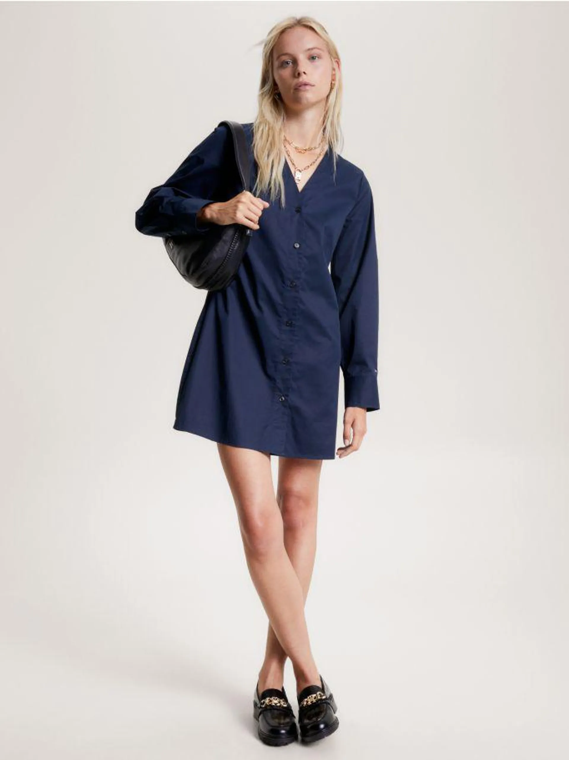 V-Neck Long Sleeve Fit And Flare Dress